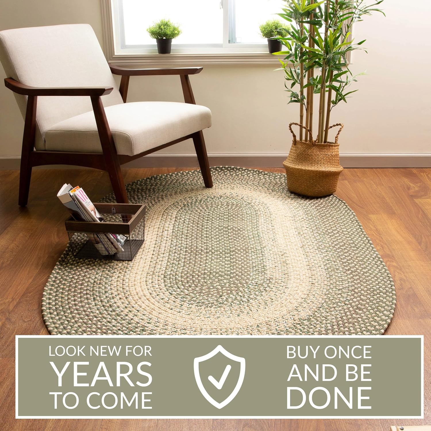 Super Area Rugs Braided Rugs Farmhouse – Alfombra trenzada Ridgewood para sala de estar, reversible, para interiores y exteriores, fabricada en