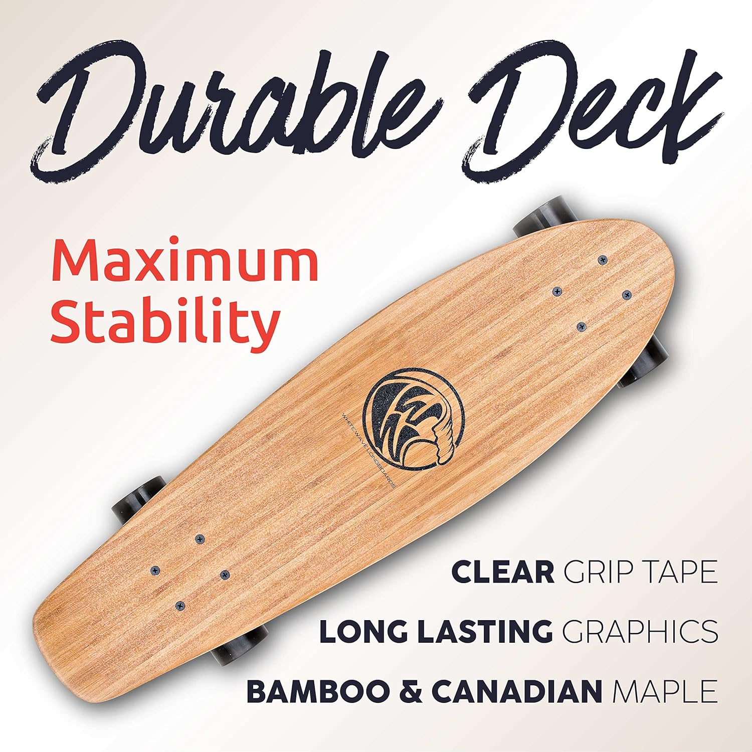 White Wave Patineta larga de bambú. Tabla larga Cruiser Drop Deck para crucero, tallado y diversión de estilo libre, ideal para ciclistas