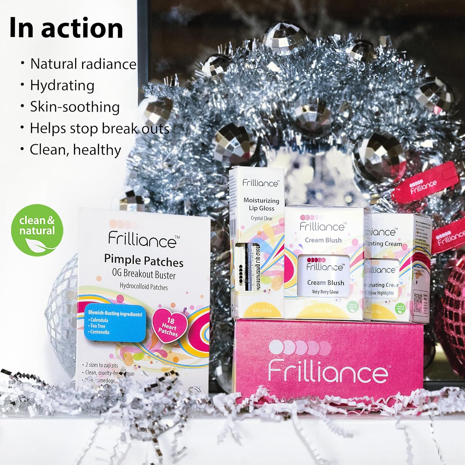 Favorite’s – Paquete de belleza y cuidado de la piel, parches para espinillas, brillo labial transparente, crema iluminadora y rubor muy brillante