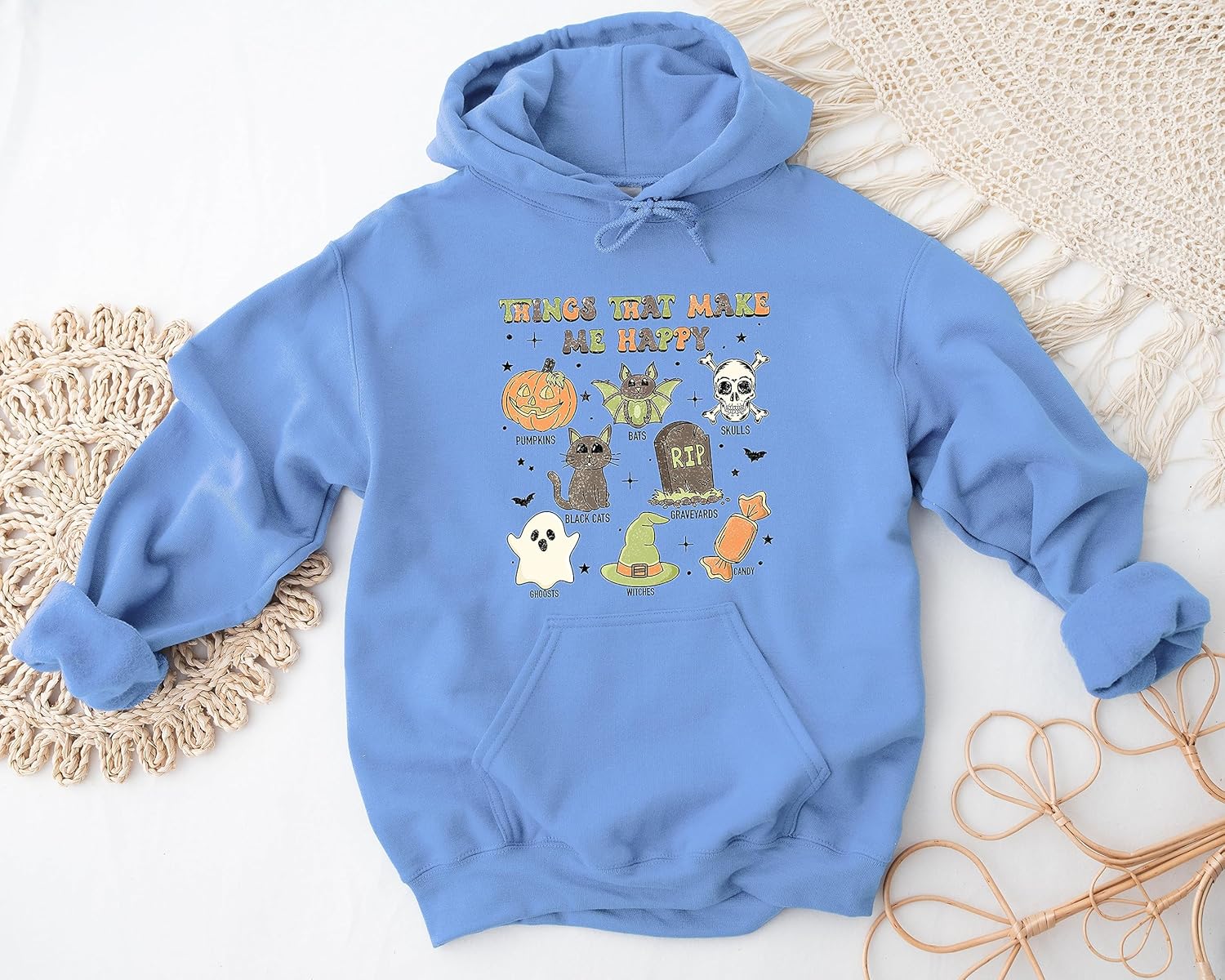 ElixirStreet Halloween Hoodies, Retro Things That Make Me Happy Halloween Sweatshirt, Cute Halloween, Graphic Tee, Cute Spooky, Skull Sweater,