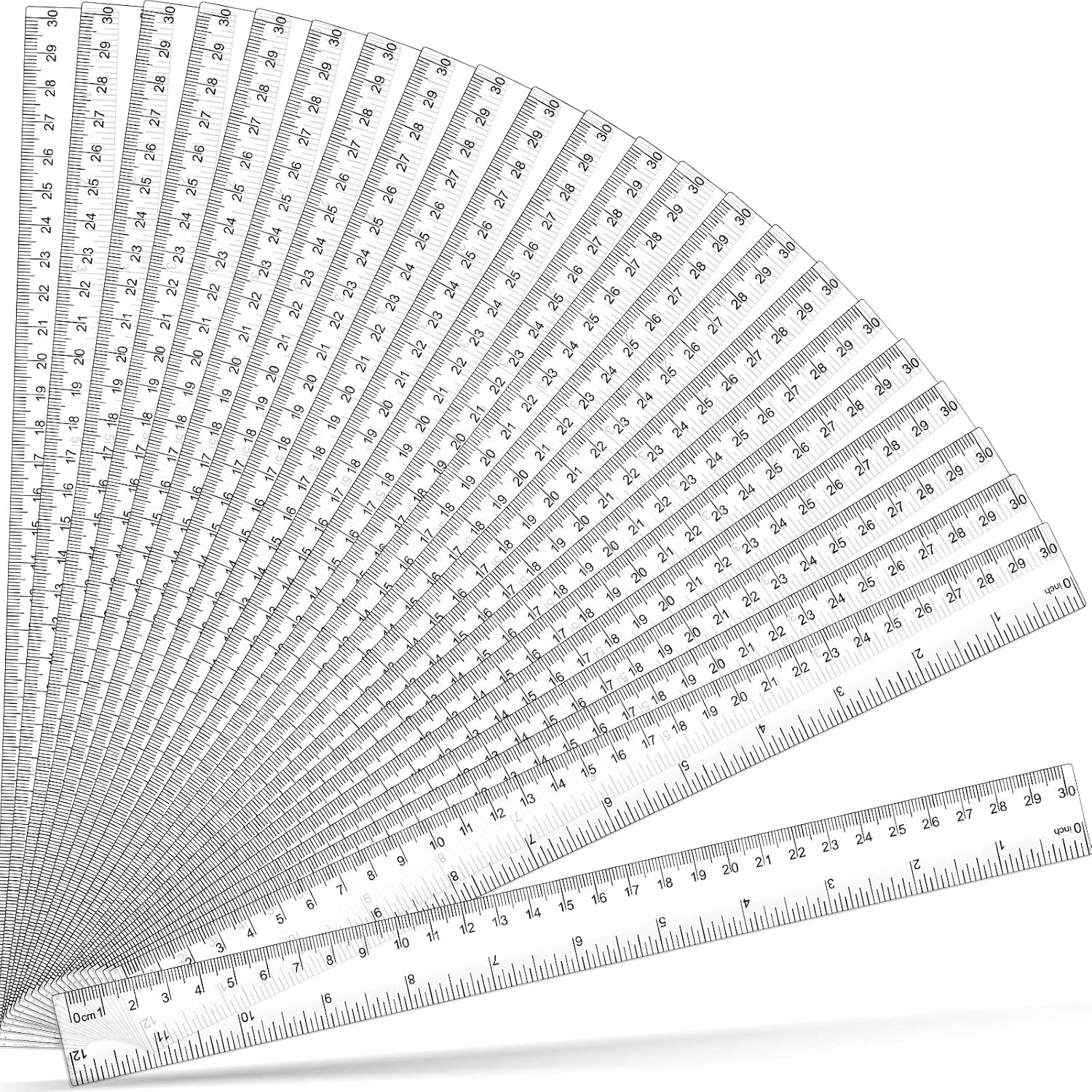 100 reglas transparentes de 12 pulgadas, regla recta con pulgadas y regla métrica transparente, medición a granel para estudiantes, niños, aula,