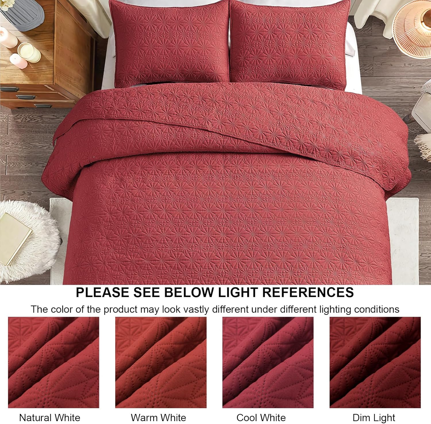 Mocaletto Juego de edredón de lujo de 3 piezas tamaño King, elegante y reversible, juego de ropa de cama rojo con fundas de almohada, colcha de