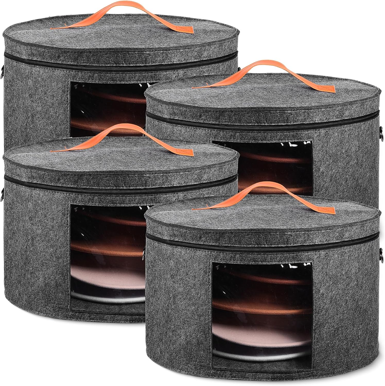 Suzile Paquete de 4 cajas grandes y redondas plegables de fieltro para mujeres, 17 x 10 pulgadas, caja de almacenamiento para sombreros de vaquero