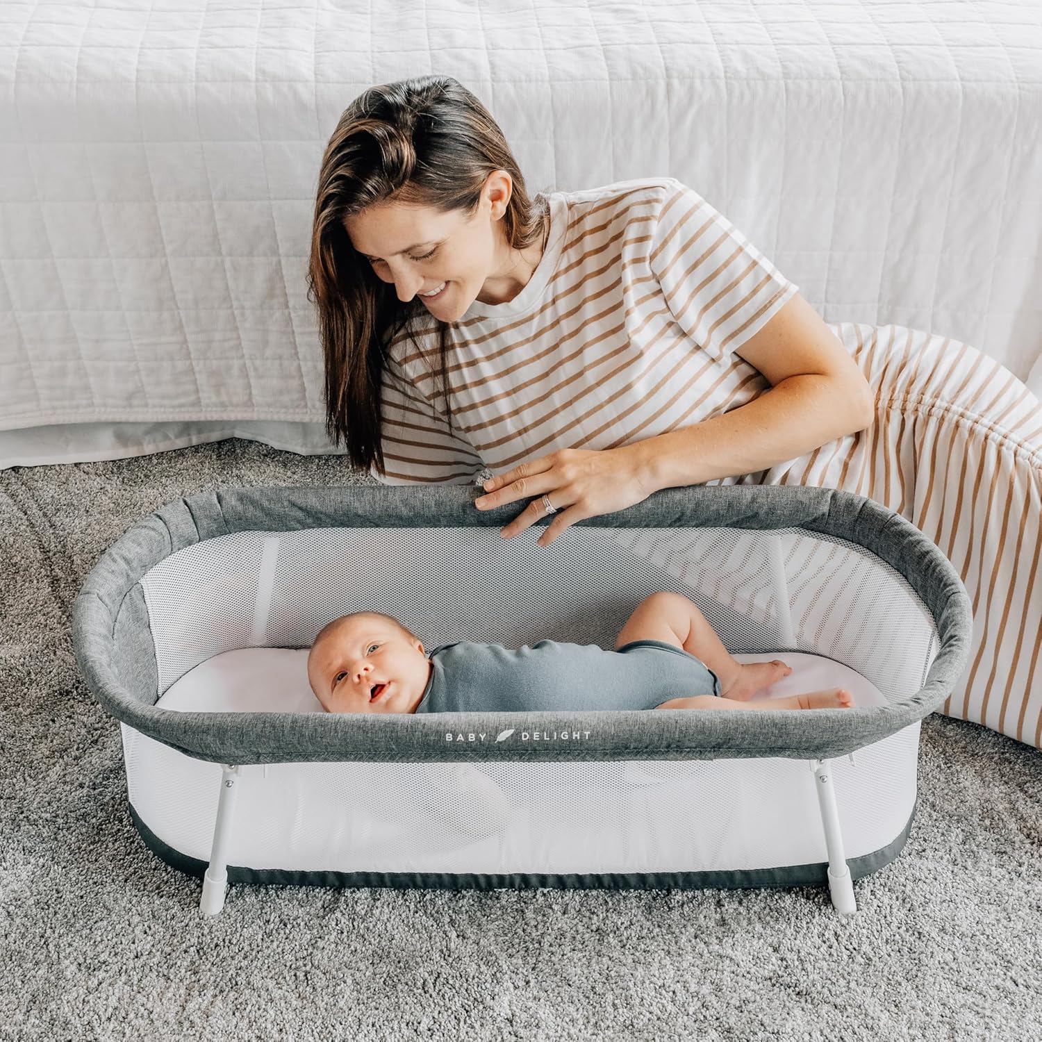 Baby Delight Cuna Snuggle Nest, cama portátil para bebés de 0 a 5 meses, tweed carbón