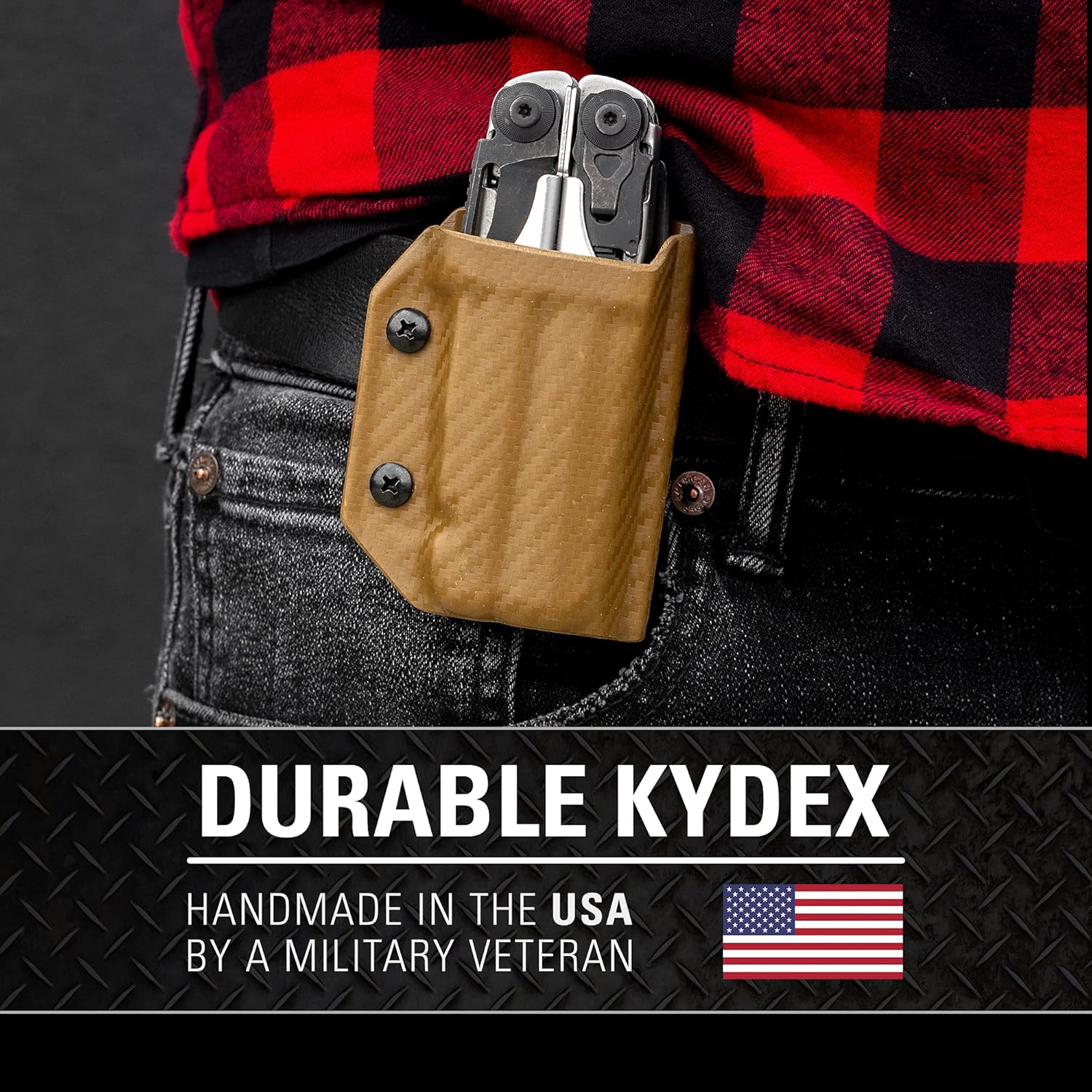 Clip & Carry Kydex – Funda multiherramienta para cuero contra sobretensiones, fabricada en Estados Unidos (multiherramienta no incluida) EDC Multi