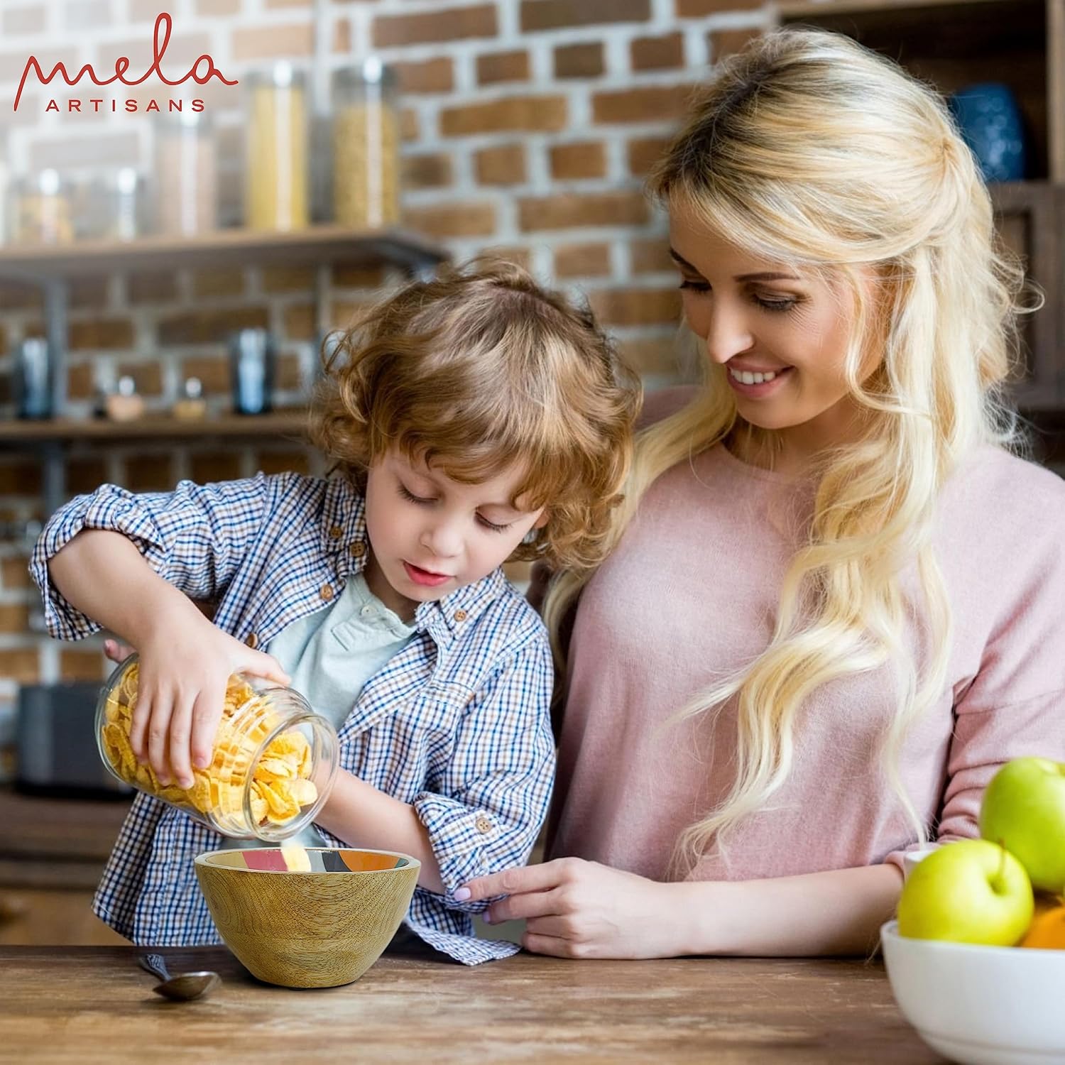 Mela Artisans Ensaladera pequeña de madera de 6 pulgadas, cuenco para servir frutas, cereales, aperitivos y mezcla, cuencos decorativos para cocina