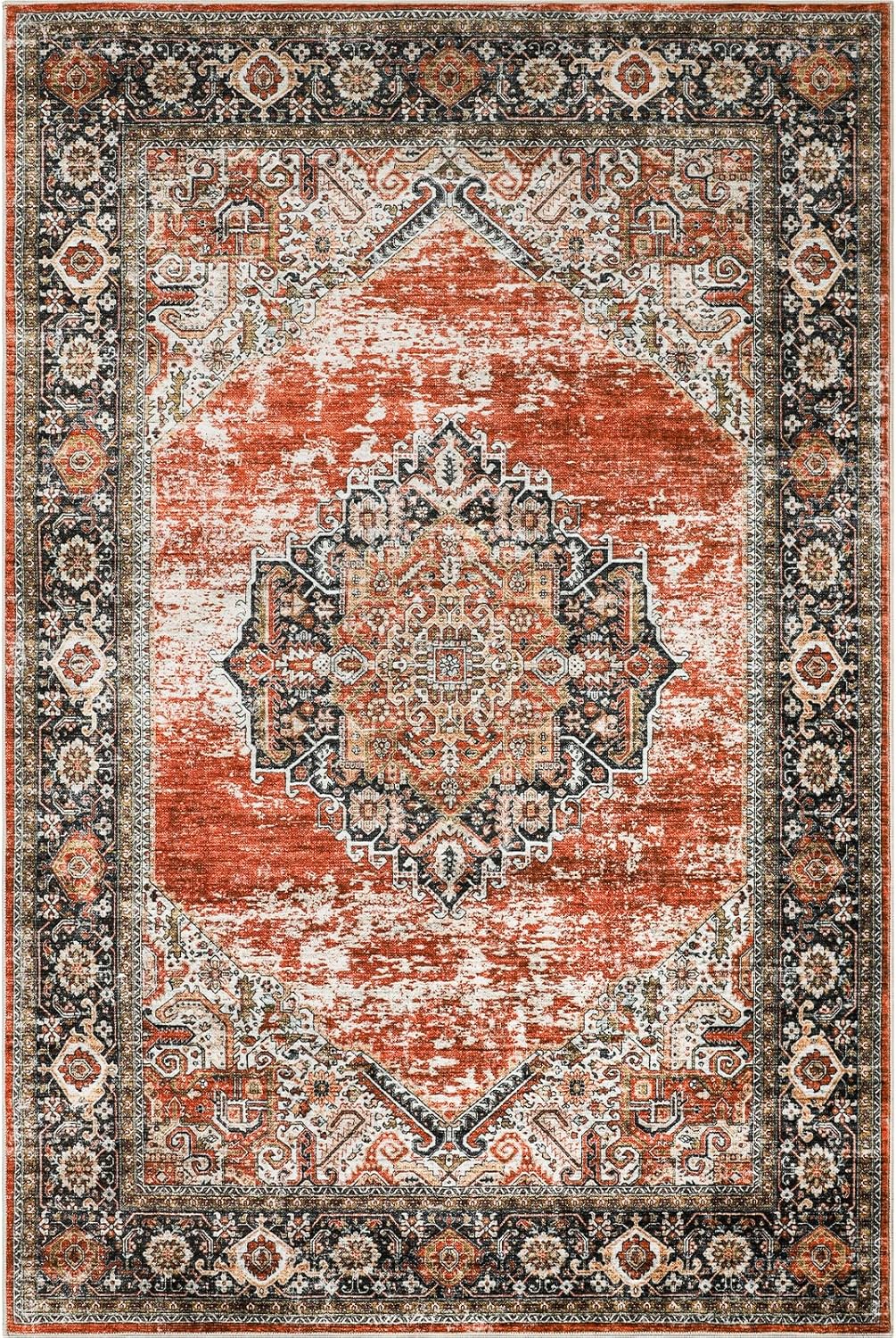 Alfombras de área de 5 x 7 pies, resistentes a las manchas, lavable, parte trasera antideslizante para sala de estar, alfombras grandes de comedor,