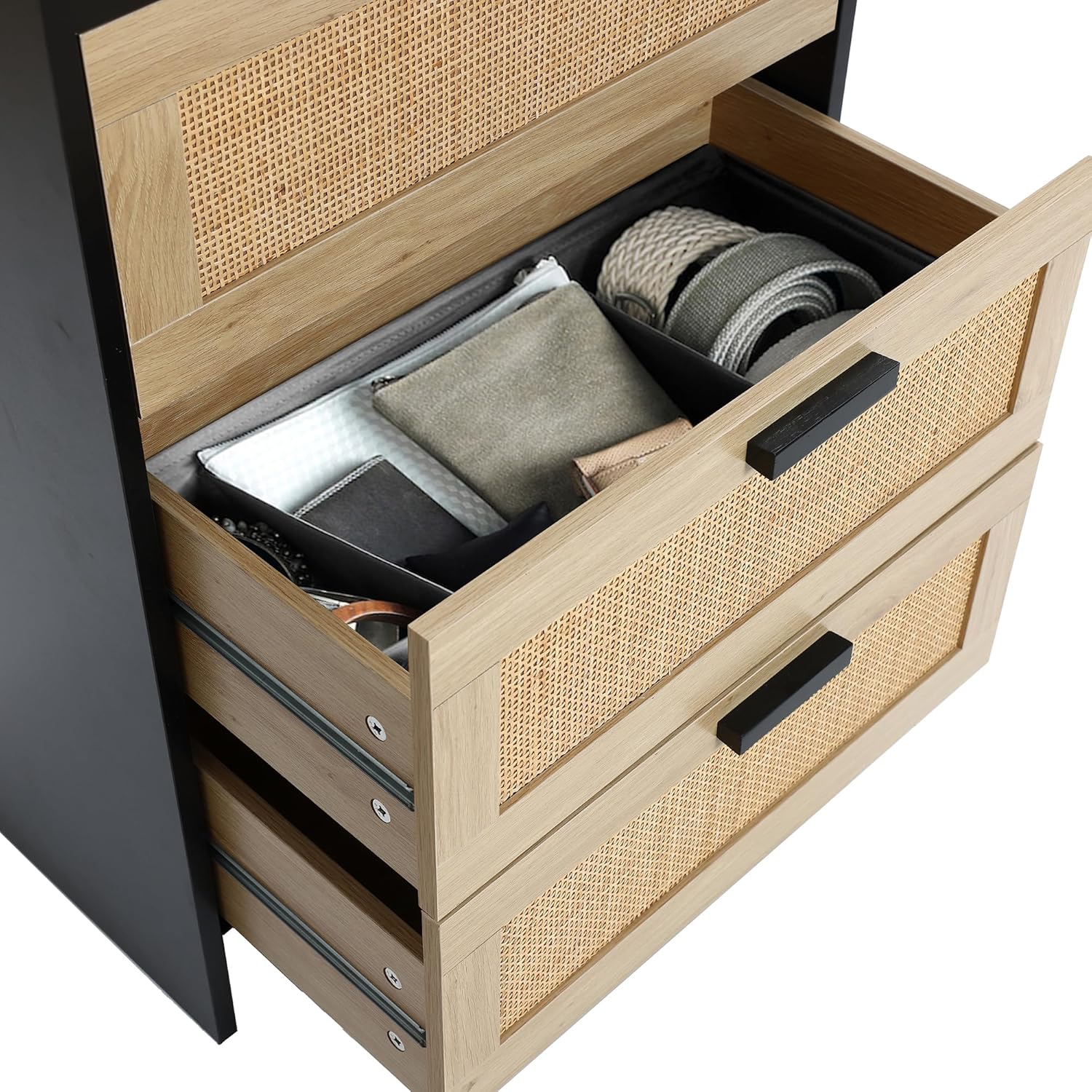 LuxenHome – Cofre de ratán con 3 cajones de madera negra y marrón