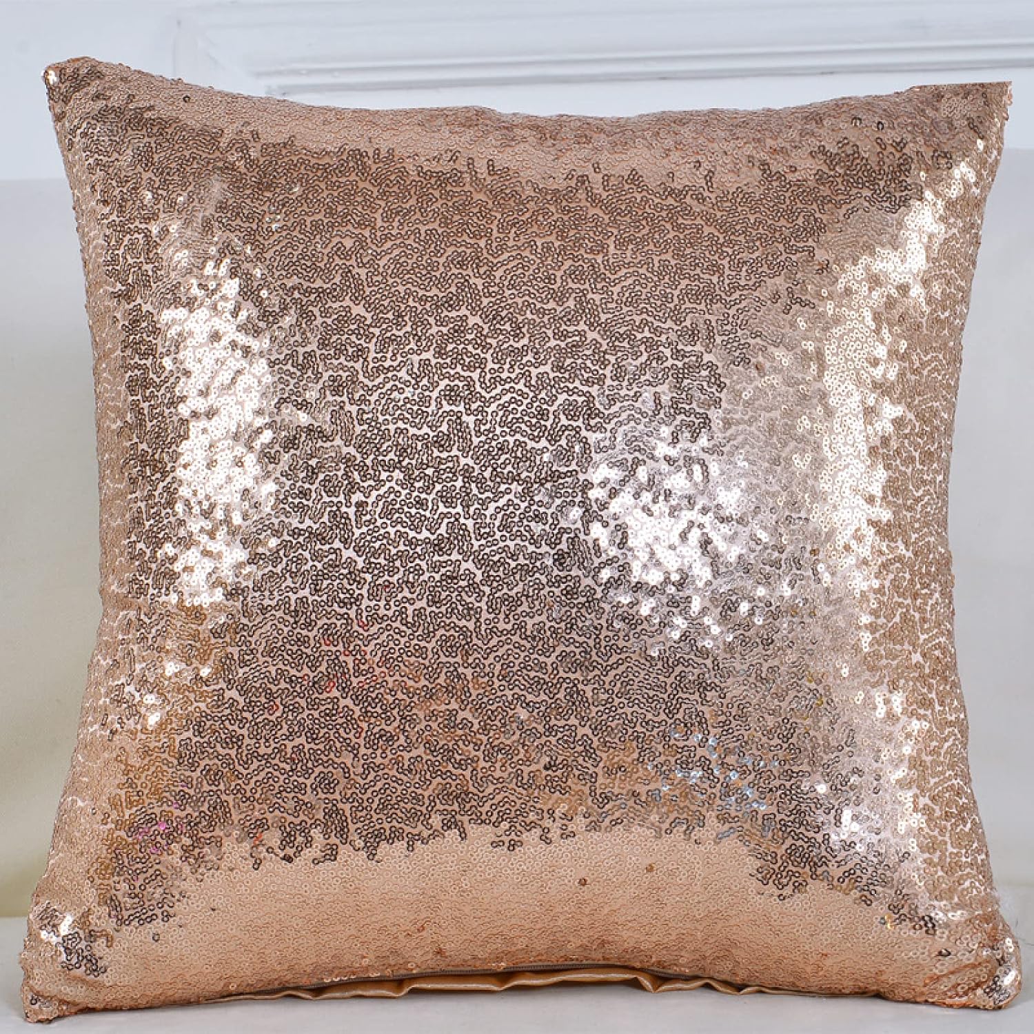 New Luxury Series – Funda de almohada decorativa de satén con lentejuelas brillantes, color beige, para interiores y exteriores, para sofá, sala de