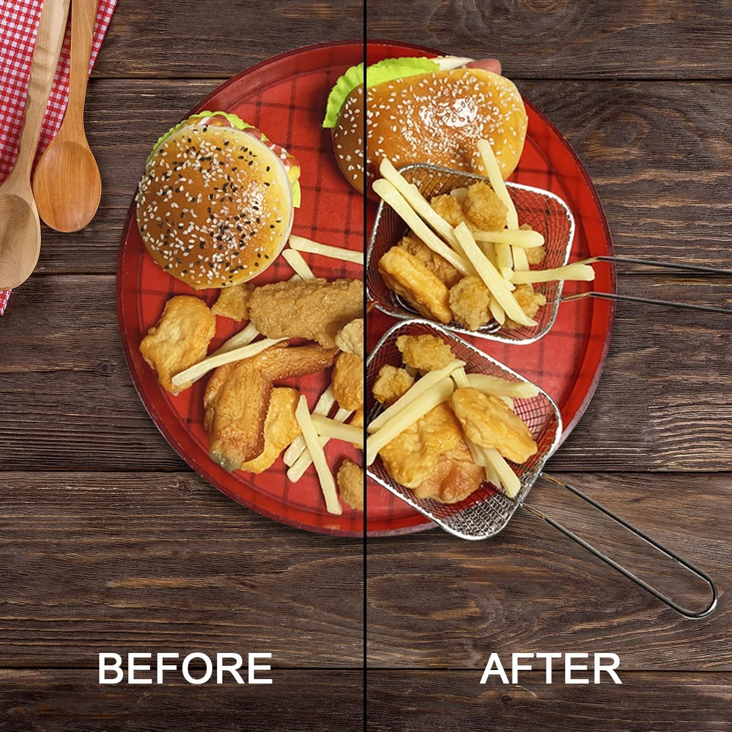 Eyourlife 8 cestas para servir papas fritas, cesta de acero inoxidable, soporte para alitas de pollo mini cuadradas de 4 pulgadas, para restaurante,