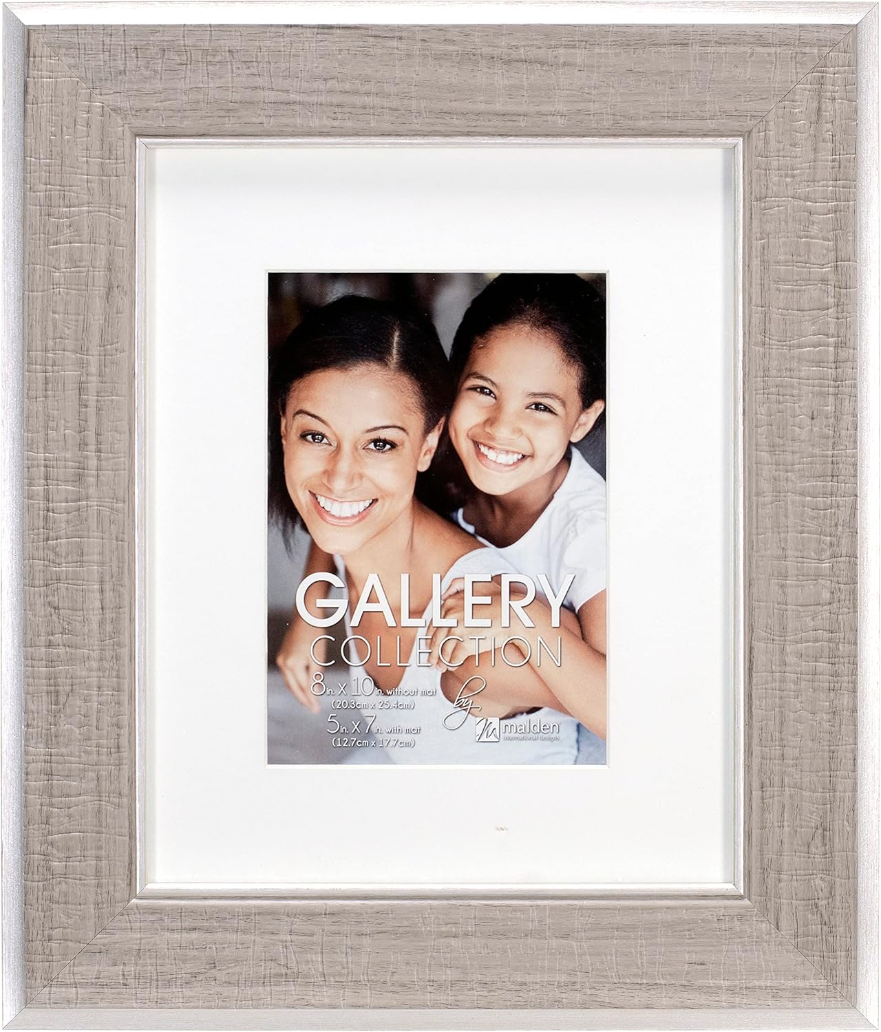 Malden International Designs – Marco para fotos de pared de 8 x 10 pulgadas, color gris rústico, con borde interior y exterior plateado