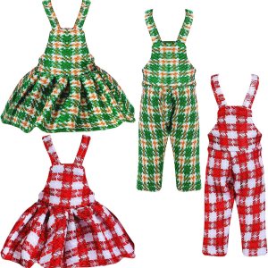 Juego de 4 piezas de accesorios de ropa de muñeca elfo de Navidad para niño y niña, muñeca elfa, falda a cuadros, vestido de elfo de Santa y Juego de 4 piezas de accesorios de ropa de muñeca elfo de Navidad para niño y niña, muñeca elfa, falda a cuadros, vestido de elfo de Santa y