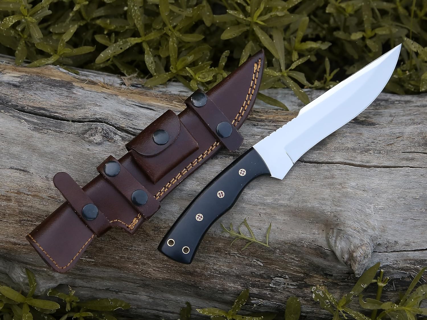 HMC – Cuchillo de acero inoxidable D2 pulido a mano, cuchillos de caza de hoja fija, cuchillo de caza de ciervos de espiga completa, cuchillo de