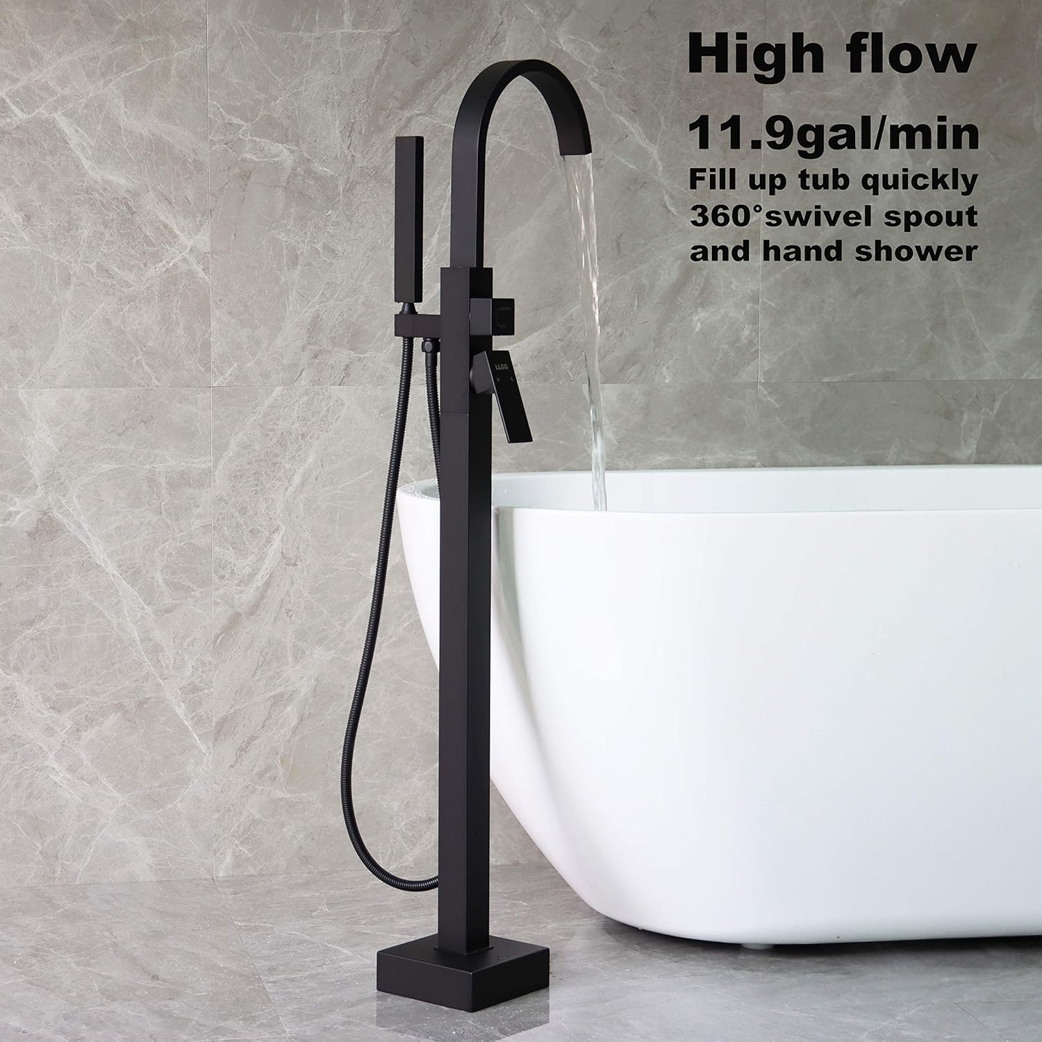 Grifos de bañera independientes Llenadores de bañera negros Montaje en el piso Llenador de grifo para bañeras Bañeras de alto flujo 11.9GPM baño con