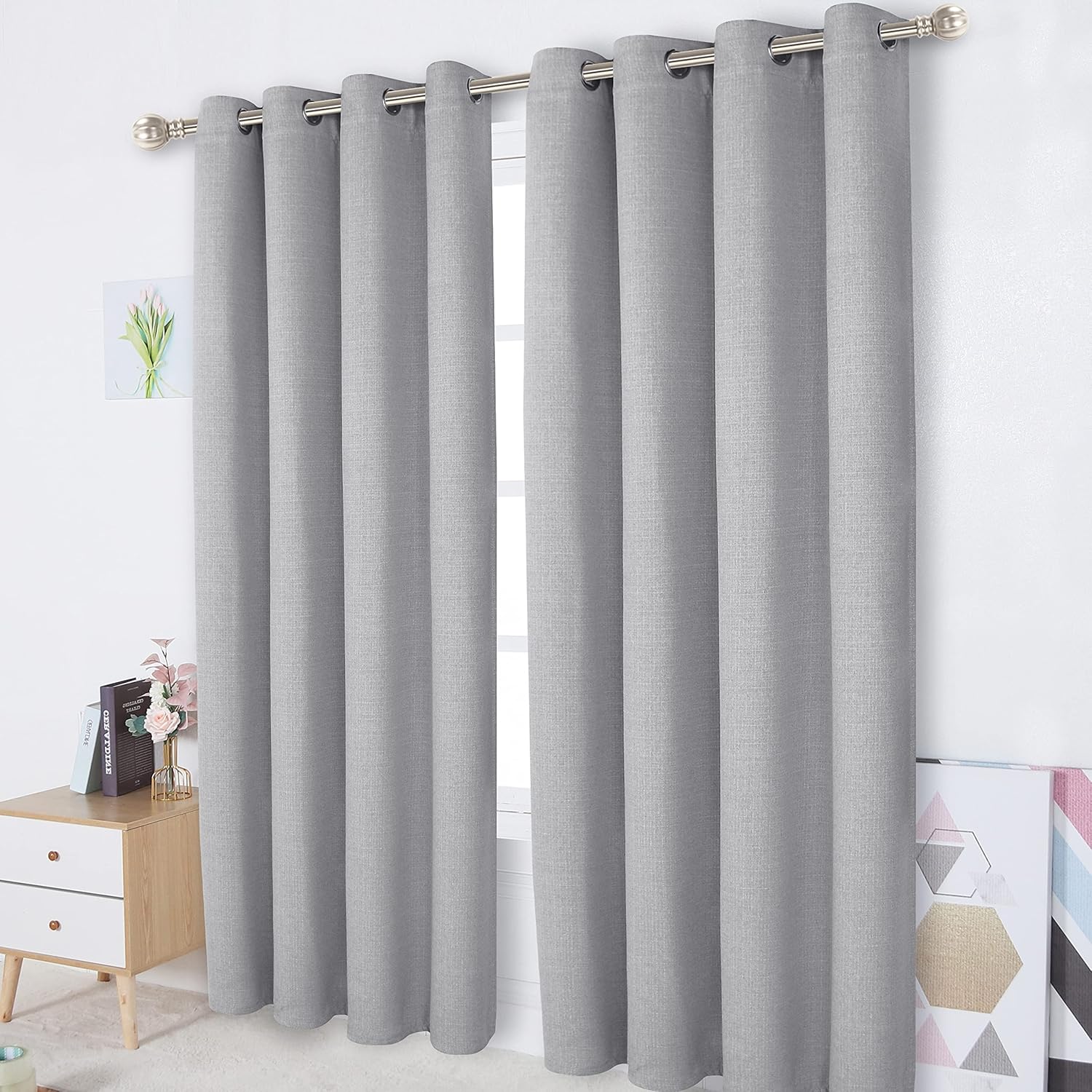 LUSHLEAF Cortinas opacas para dormitorio, sala de estar, cocina, con aislamiento térmico y ojales, aspecto de lino, cortinas de oscurecimiento de