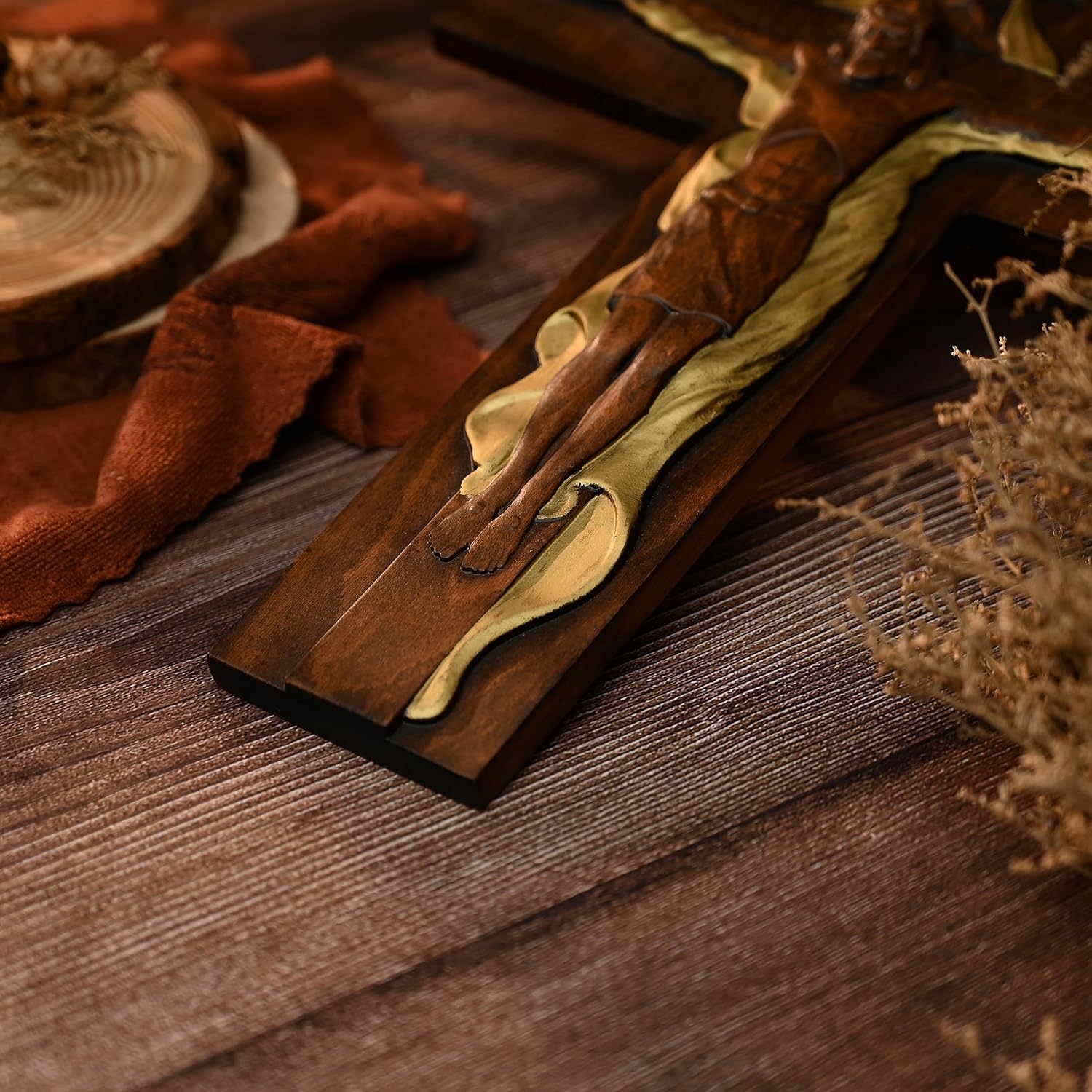 BGCOPPER Crucifijo de pared de crucifijo de la Santísima Trinidad, cruz de Cristo Jesús para pared con gancho, cruz de madera hecha a mano para