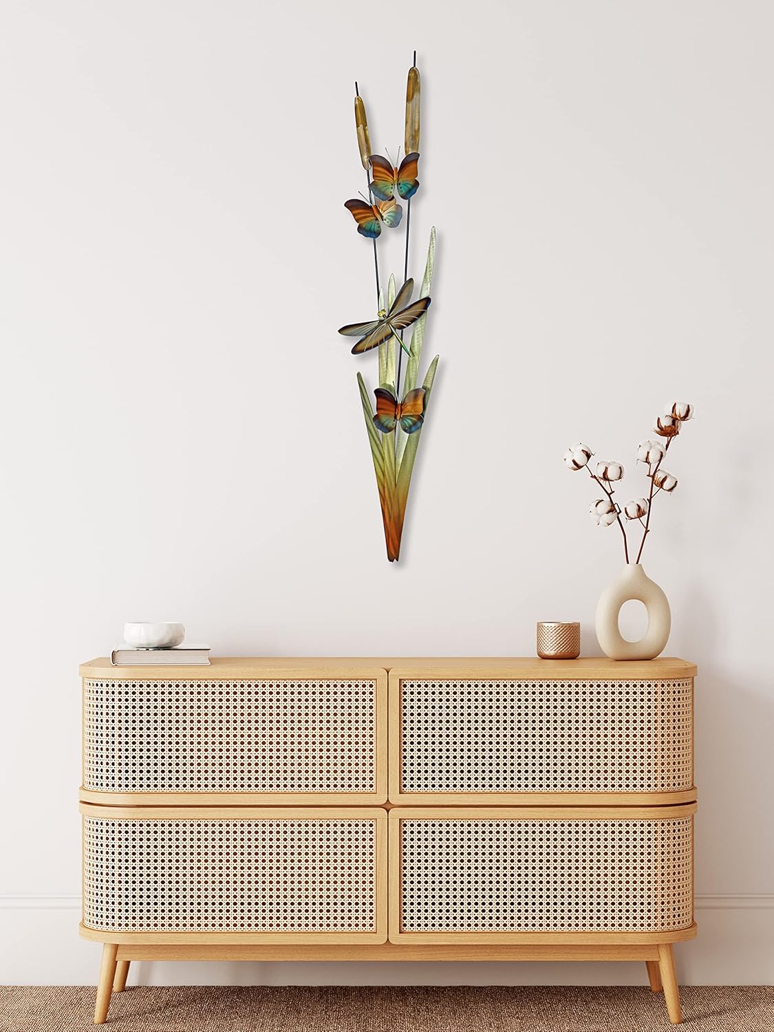 T.I. Design Espadañas con mariposas y libélulas izquierda  Decoración de pared de metal contemporánea costera de granja