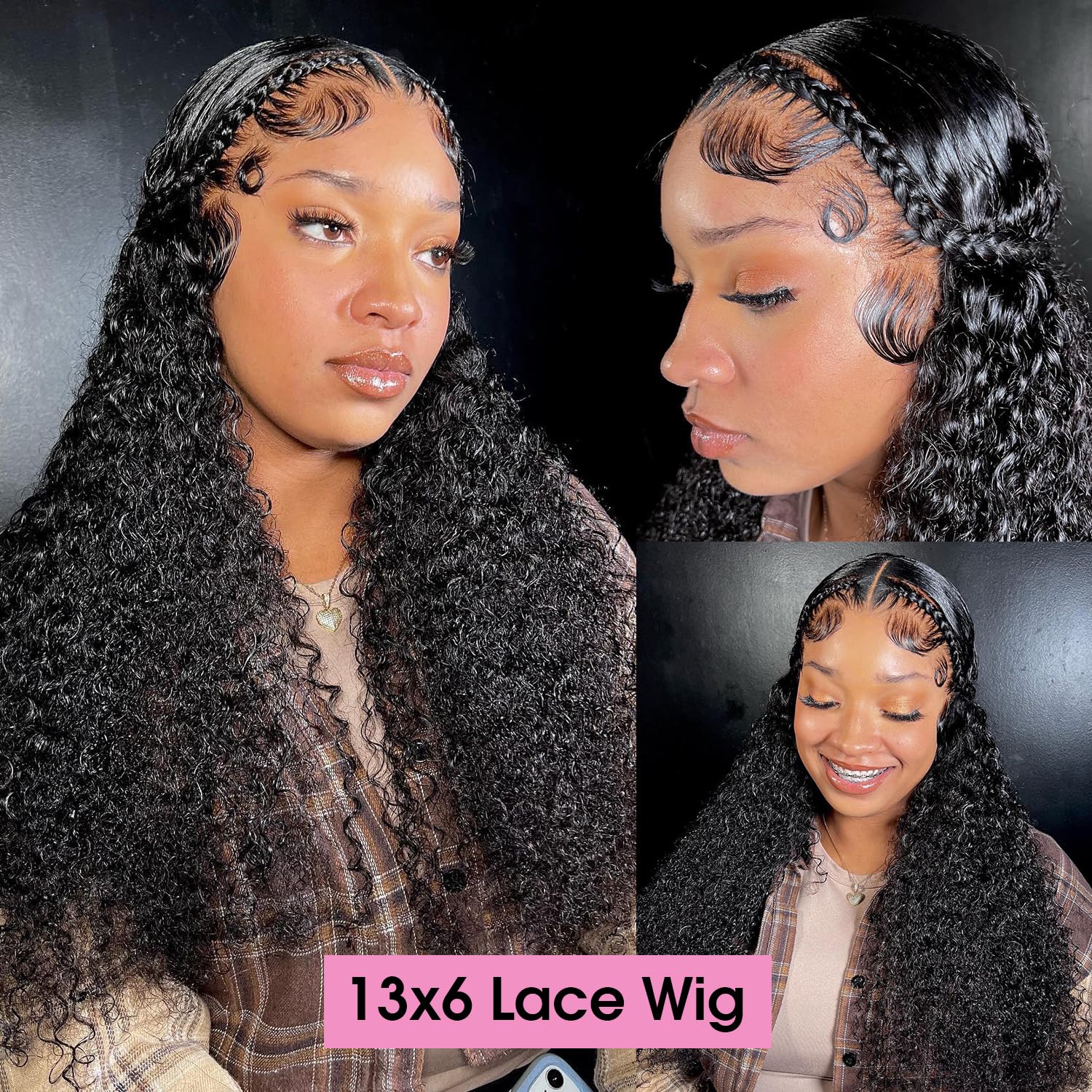 Ksflaae Pelucas de cabello humano con encaje frontal de 13 x 6 pulgadas, prearrancado, densidad del 180 %, HD, transparente, ondulado, encaje