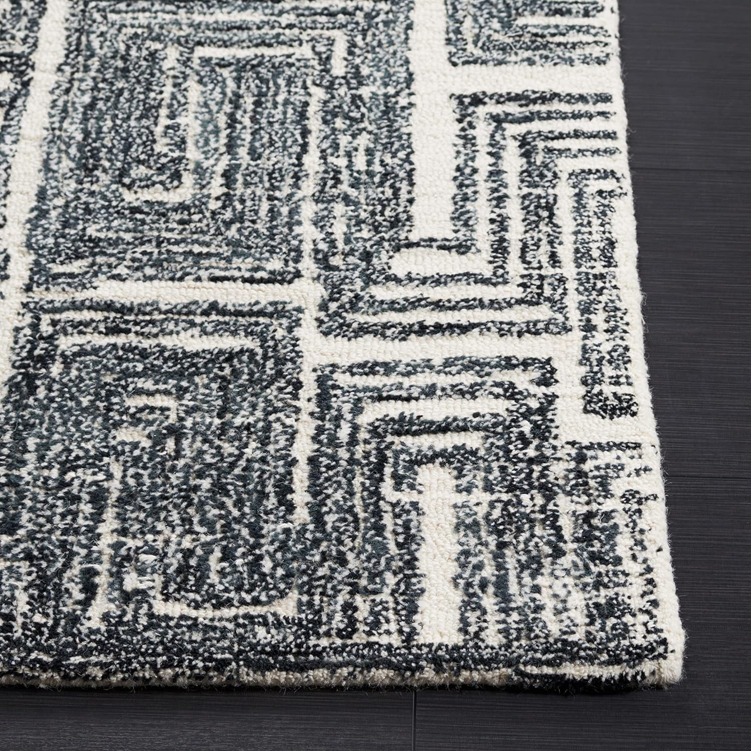 Safavieh Metro Collection – Alfombra cuadrada de 6 pies, color negro y marfil, hecha a mano de lana abstracta moderna, ideal para zonas de alto