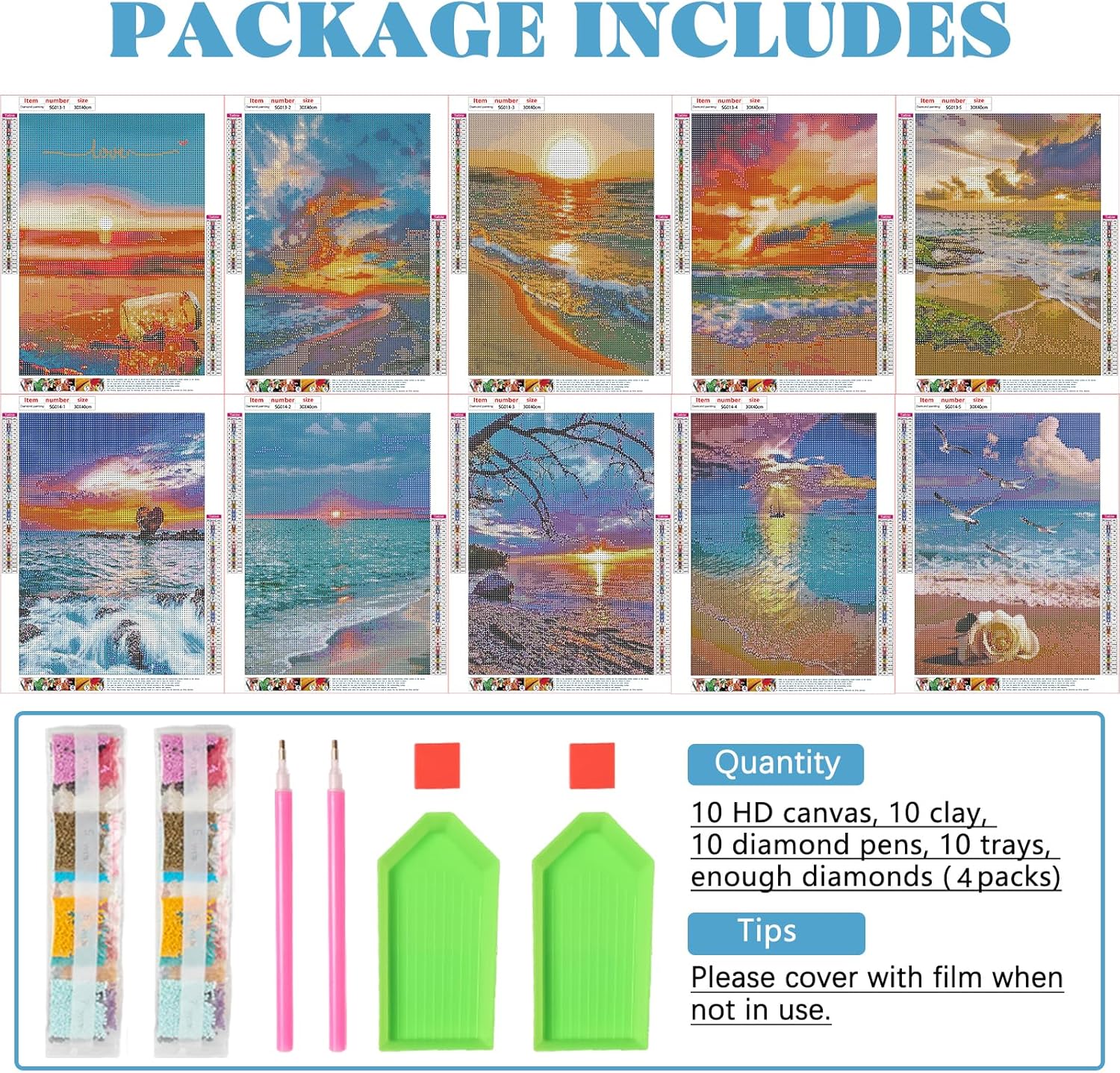 Tontut Paquete de 10 kits de pintura de diamantes, pintura de diamante redonda completa para adultos, niños principiantes, arte de diamantes para