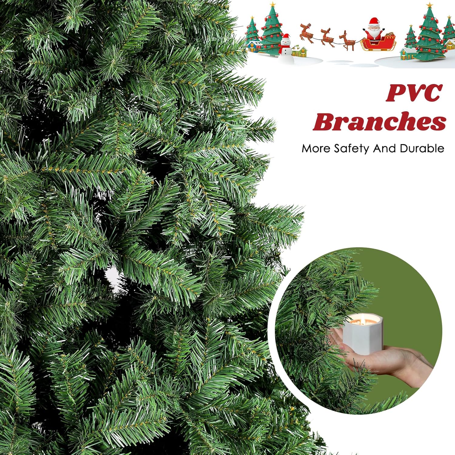 Árbol de Navidad artificial de abeto de 6.5 pies con bisagras de metal de alta calidad, adecuado para el hogar, oficina, decoración de fiestas,
