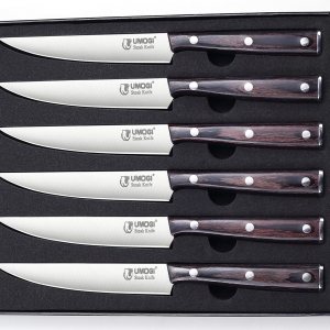 Juego de 6 cuchillos para carne de alta gama, caja de regalo, mango de madera natural negro, acero inoxidable alemán, borde recto, no dentado, Juego de 6 cuchillos para carne de alta gama, caja de regalo, mango de madera natural negro, acero inoxidable alemán, borde recto, no dentado,
