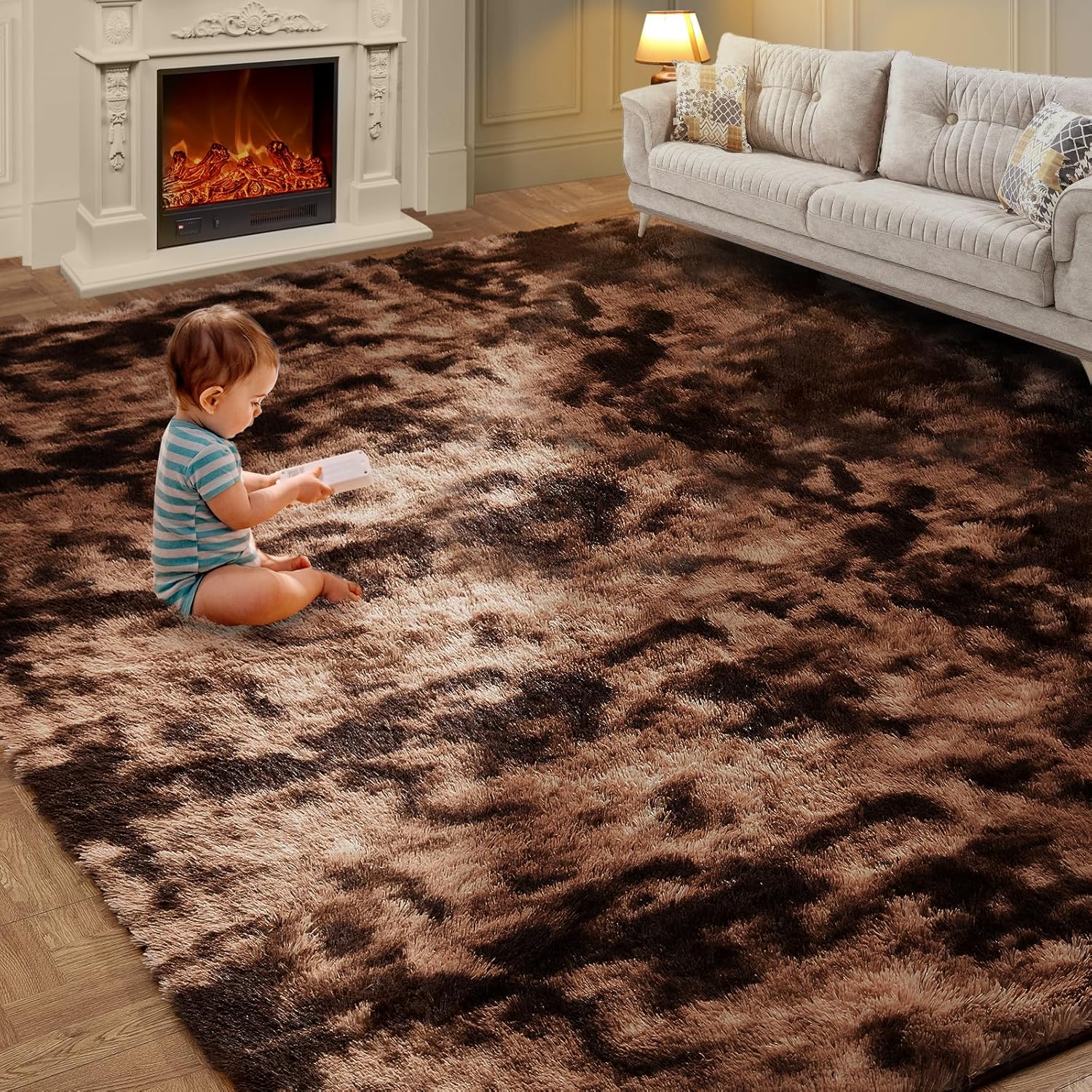 Alfombras de área de 6 x 9 pies para sala de estar, alfombras peludas ultra suaves, antideslizantes, suaves y esponjosas, alfombras de dormitorio