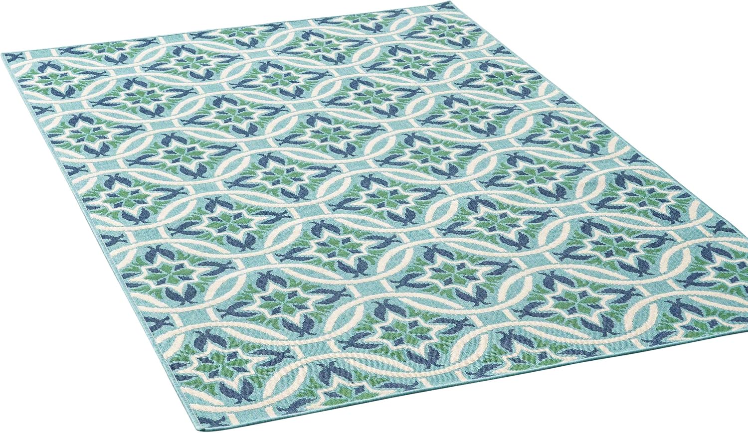 Christopher Knight Home Alger – Alfombra geométrica para exteriores de 5 x 8 pies, azulverde