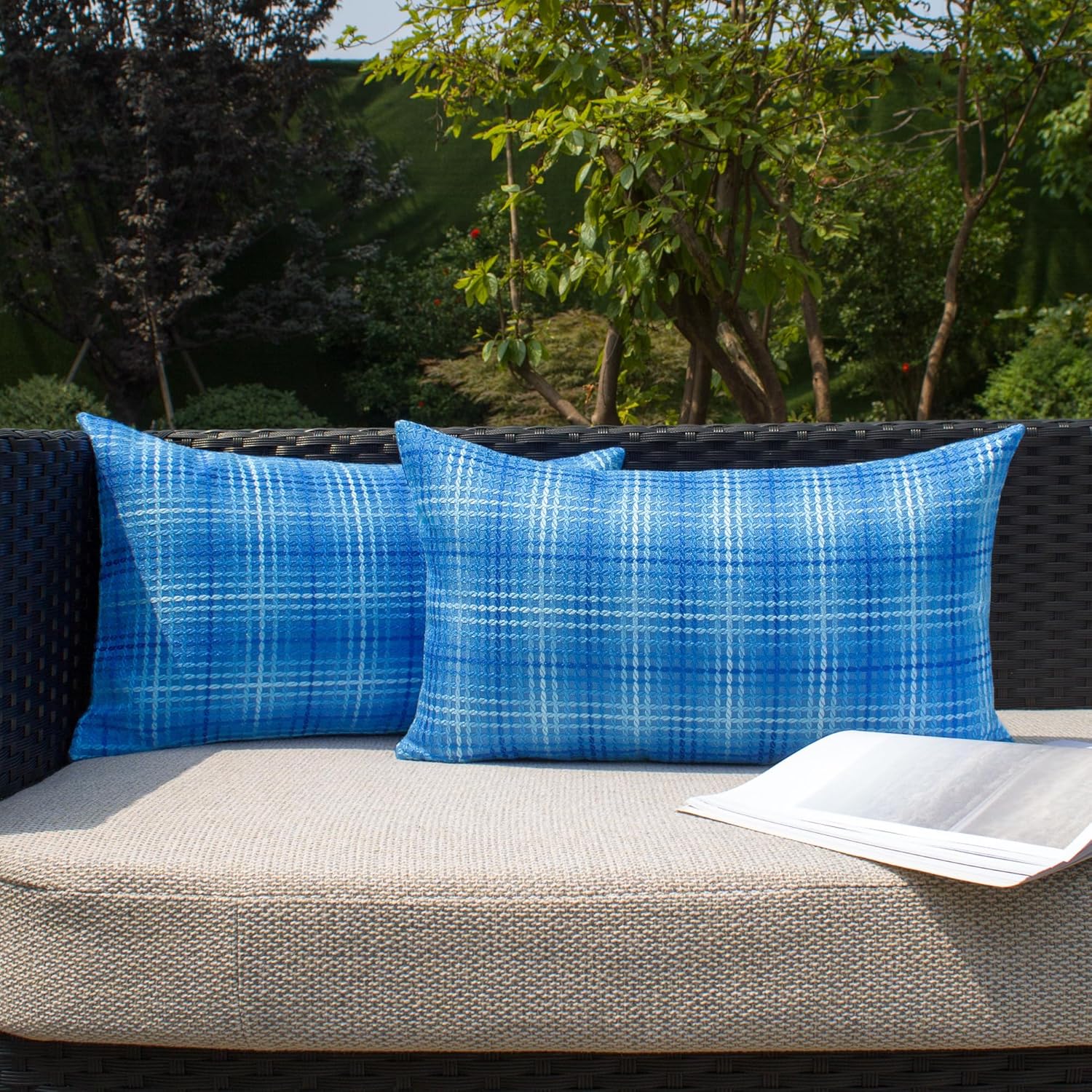 Kevin Textile – Juego de 2 fundas de almohada impermeables para exteriores para muebles de patio, fundas de cojín decorativas de lino para
