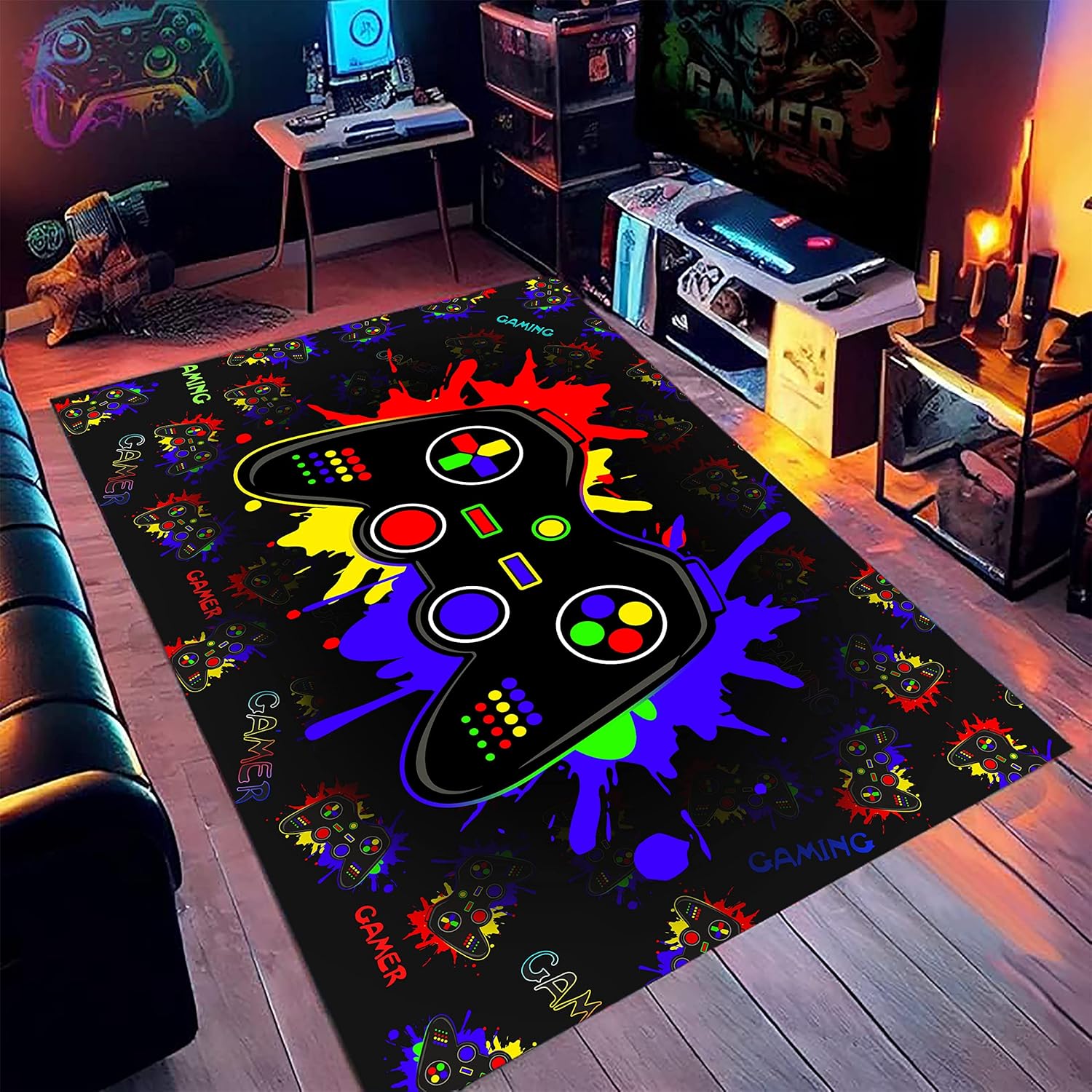 Alfombras modernas antideslizantes con impresión 3D de control de videojuegos, regalo para sala de estar, dormitorio, alfombras, entrada, piso,