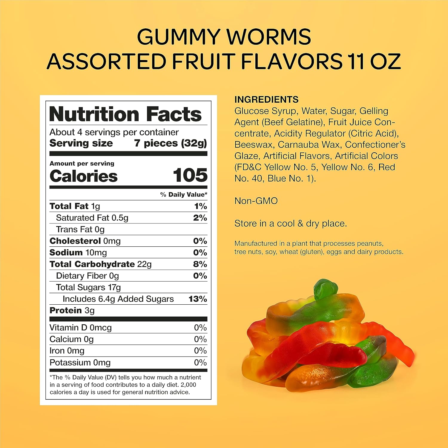 Gummy Worms Candy  Paquete de 11 onzas  Sabores de frutas surtidos  Golosinas coloridas y juguetonas