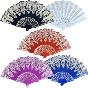 Abanico plegable español, 5 abanicos de mano tradicionales retro con encaje rosa floral elegante ventilador de mano para bodas, bailes, fiestas de Abanico plegable español, 5 abanicos de mano tradicionales retro con encaje rosa floral elegante ventilador de mano para bodas, bailes, fiestas de