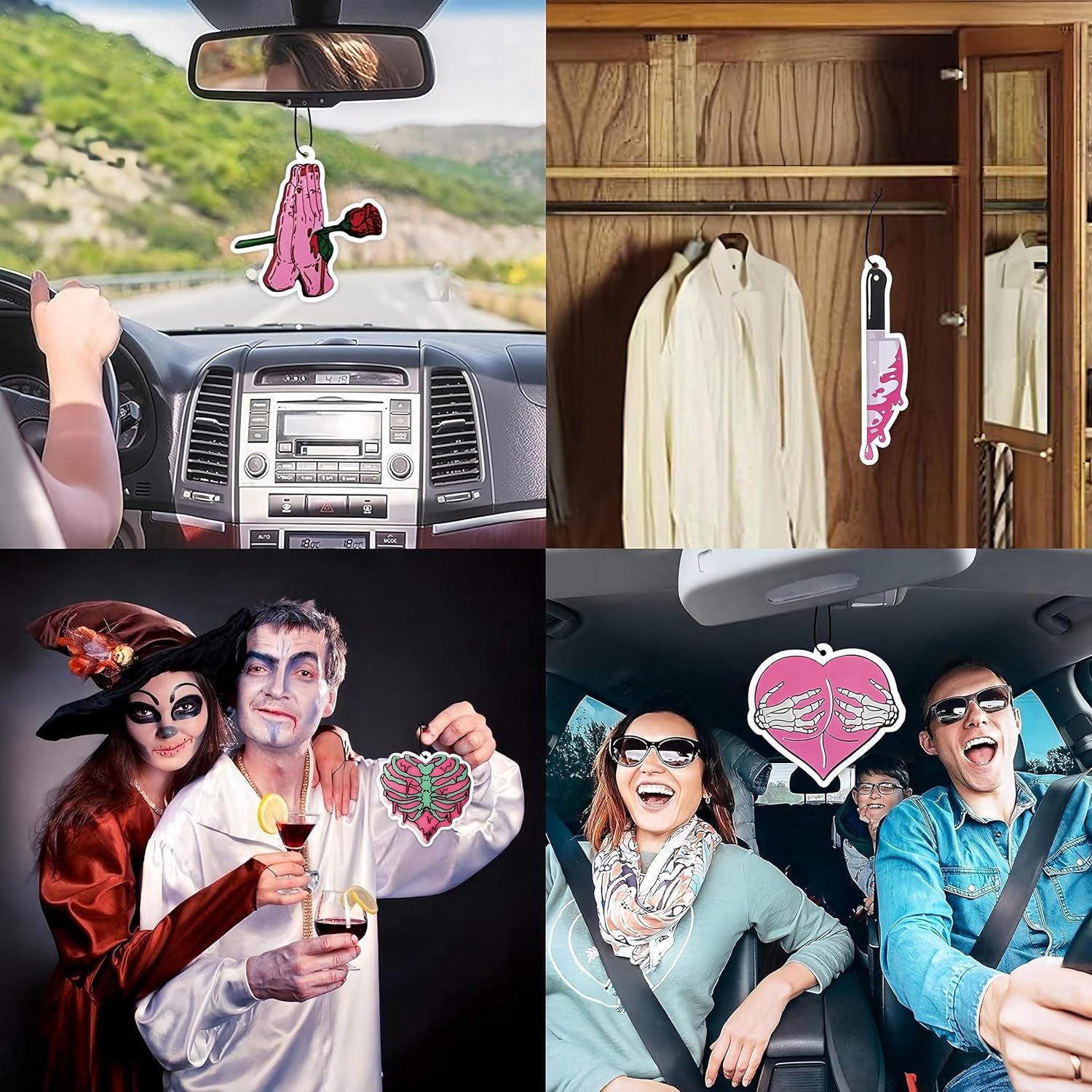 LSJUENGAL Ambientador de aire para automóvil de Halloween, palmera rosa rosa, accesorios para el interior del automóvil, ambientador colgante de