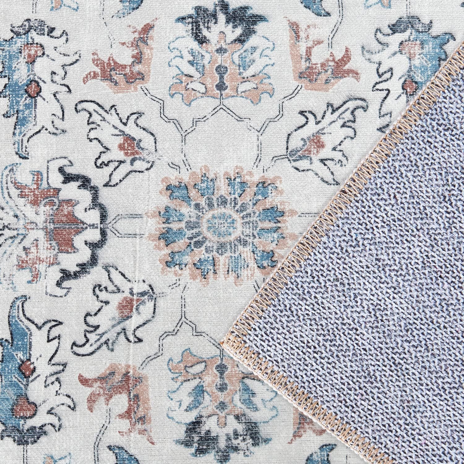 jinchan Alfombra de pasillo lavable de 2 x 5 pies, estilo bohemio, vintage, floral, pelo bajo, delgada, antideslizante, no desprende pelo, para