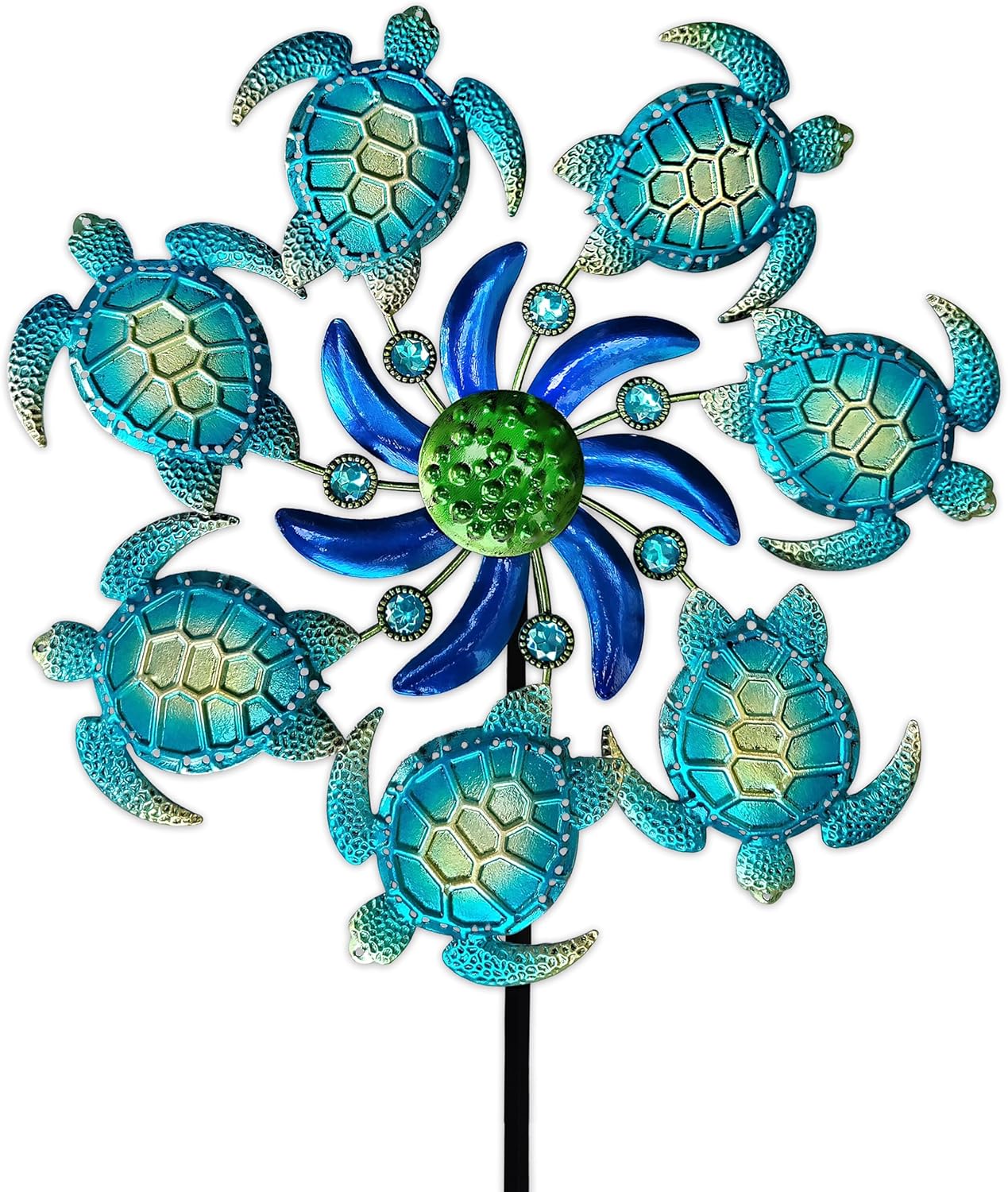 Molinillos de viento de tortuga marina de 39 pulgadas, estaca de jardín, decoración al aire libre, estaca de metal, escultura de viento, decoración