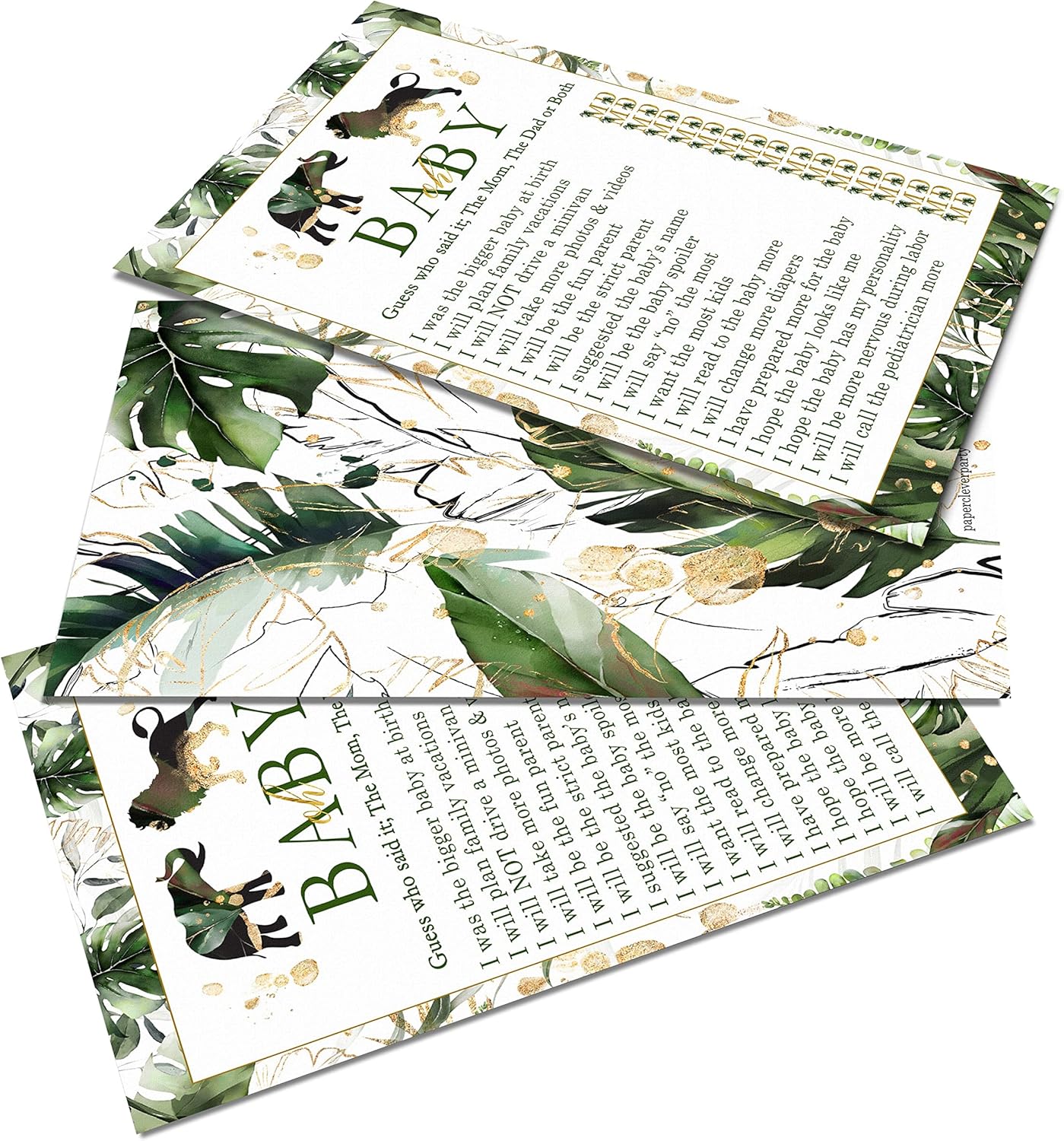 Paper Clever Party Tropical Jungle – Juegos para baby shower con texto en inglés “Who Knows Parents”, “Who Knows Parents”, la mejor actividad de