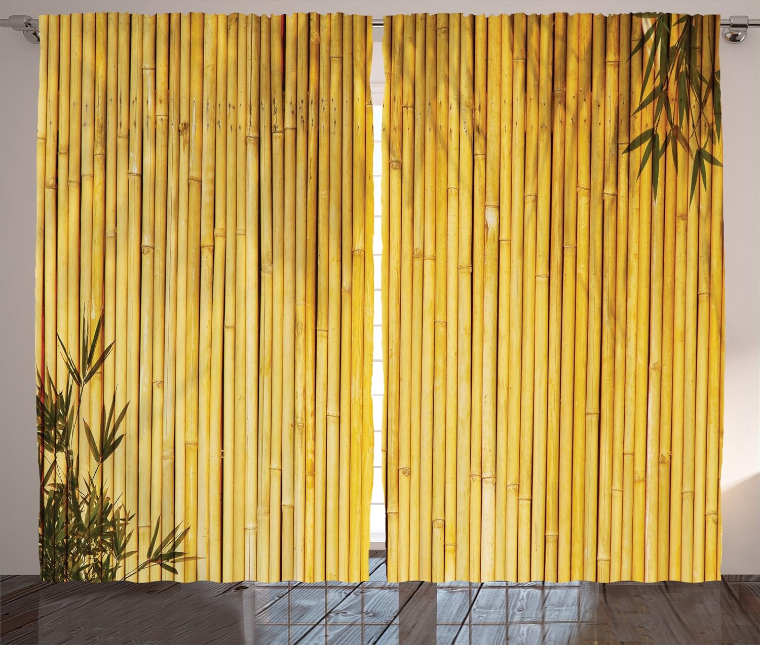 Ambesonne Cortinas de bosque, hojas temáticas simples e inspiradas en la naturaleza oriental, impresión temática de vida silvestre, cortinas de