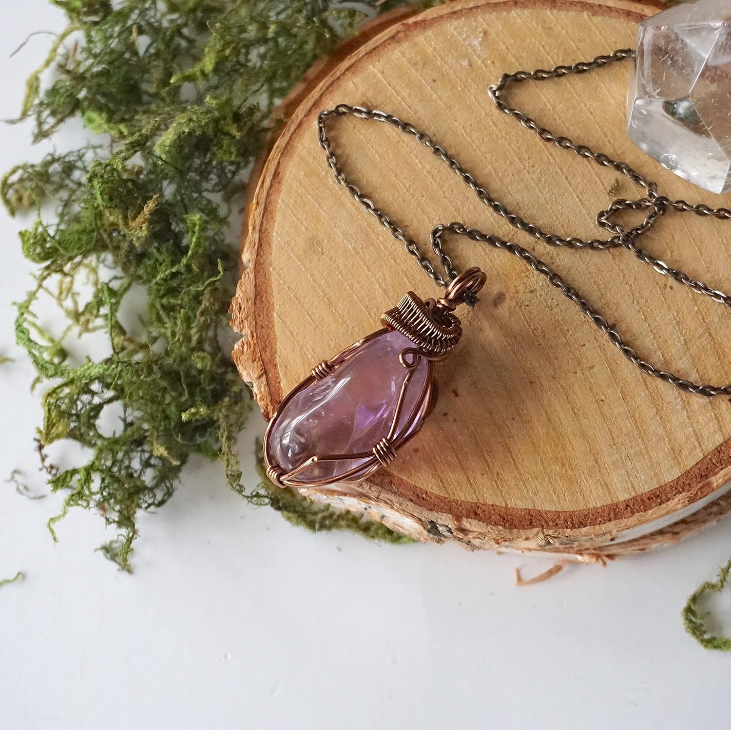 Designs by Nature Gems Handmade Women Necklace Amethyst Necklace 24 Inch Chain Antique Bronze February Birthstone