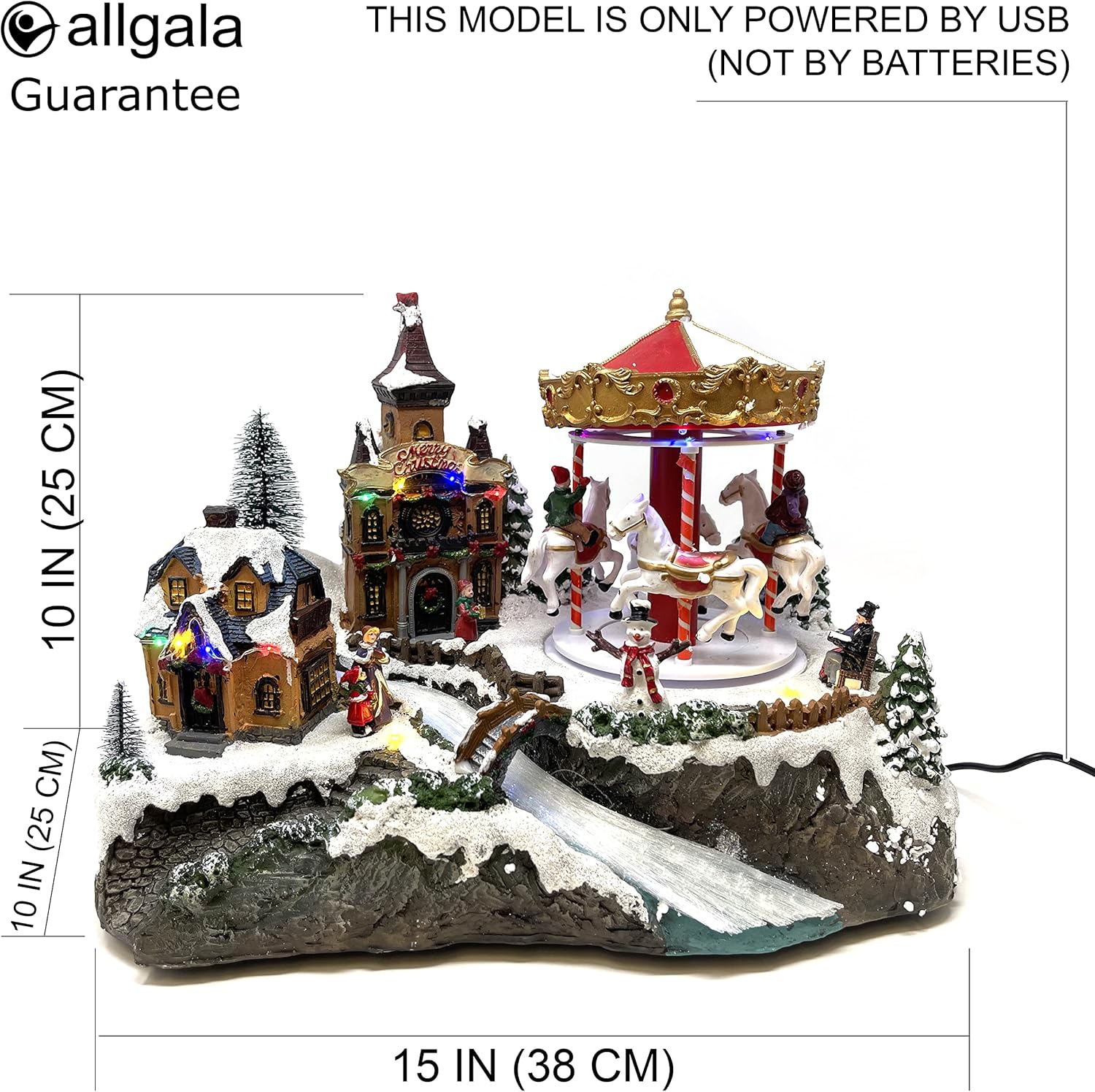 allgala Figura coleccionable hecha a mano de poliresina para casa de Navidad con cable USB, fuente de alimentación-carrusel por Colorful
