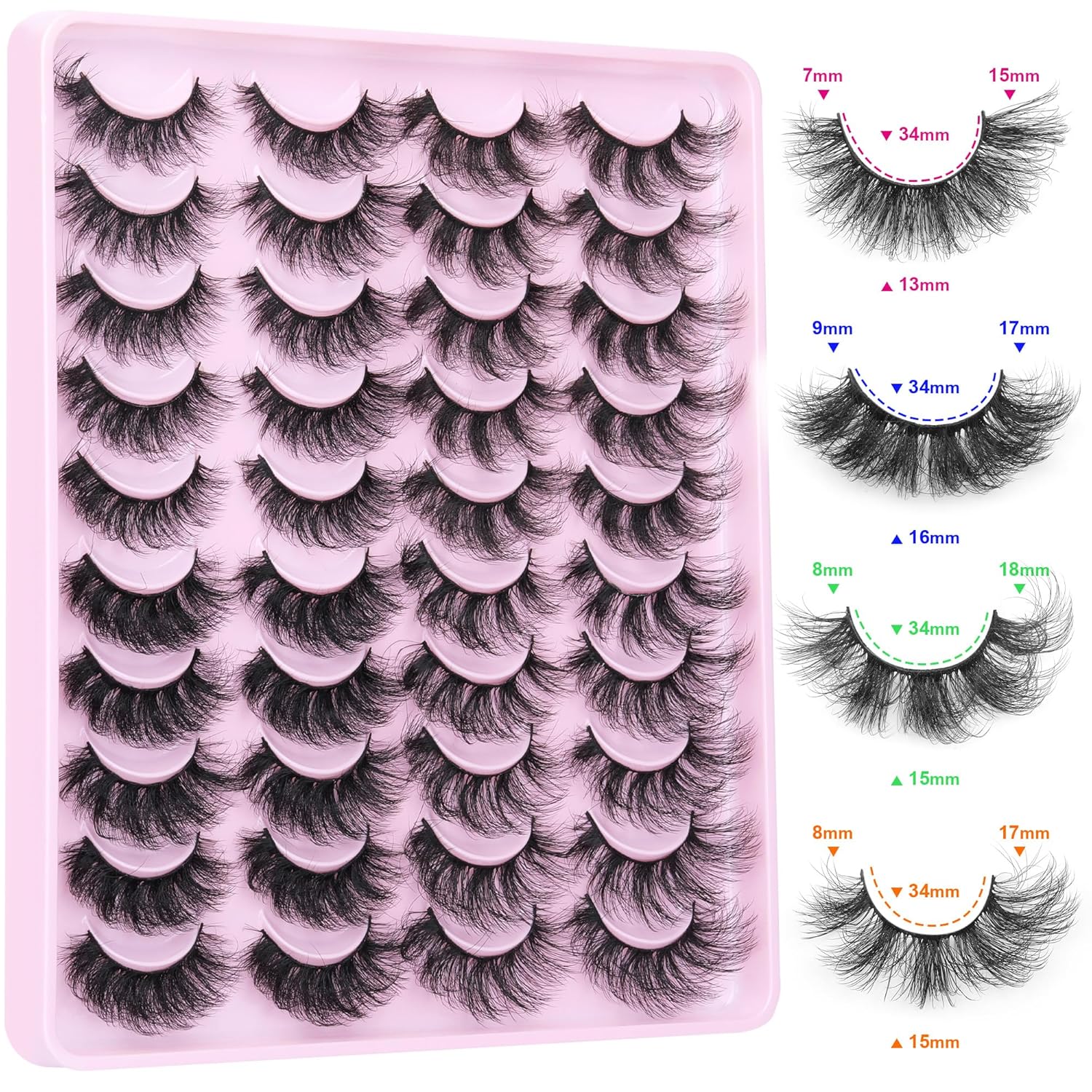 Geeneiya, 20 pares de pestañas postizas esponjosas y finas, de 0.76 pulgadas, aspecto natural, 5D, volumen 5D, pestañas que parecen extensiones de 4