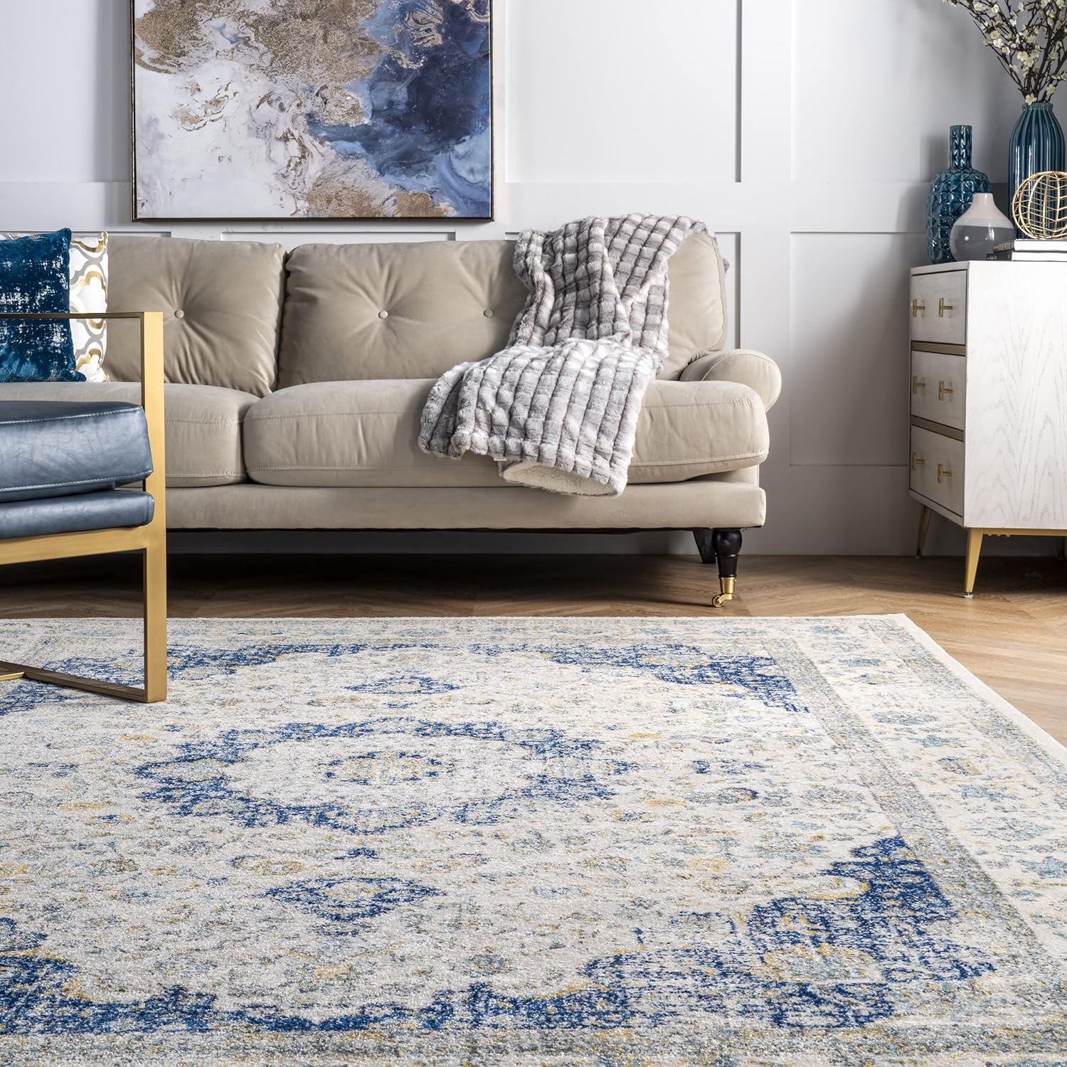 nuLOOM Verona – Alfombra persa redonda envejecida, de 5 pies, color azul