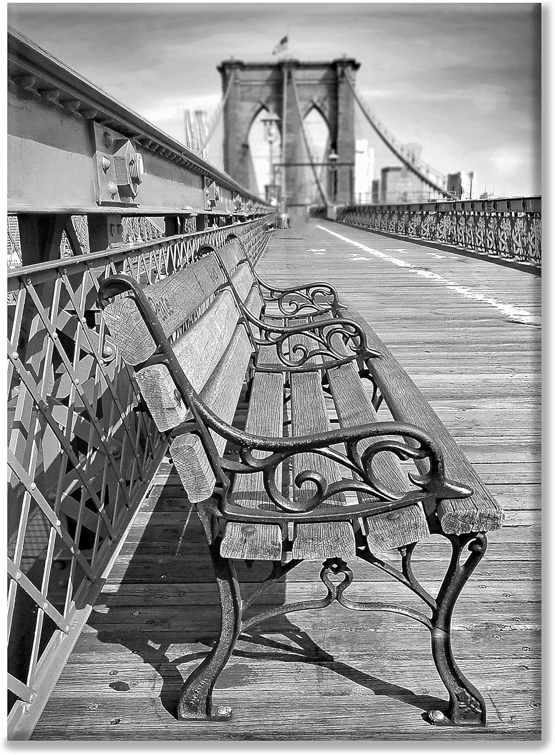Bench on Brooklyn Bridge BW – Imán de metal para nevera, recuerdo fotográfico de la ciudad de Nueva York, monumentos de Nueva York, regalo de