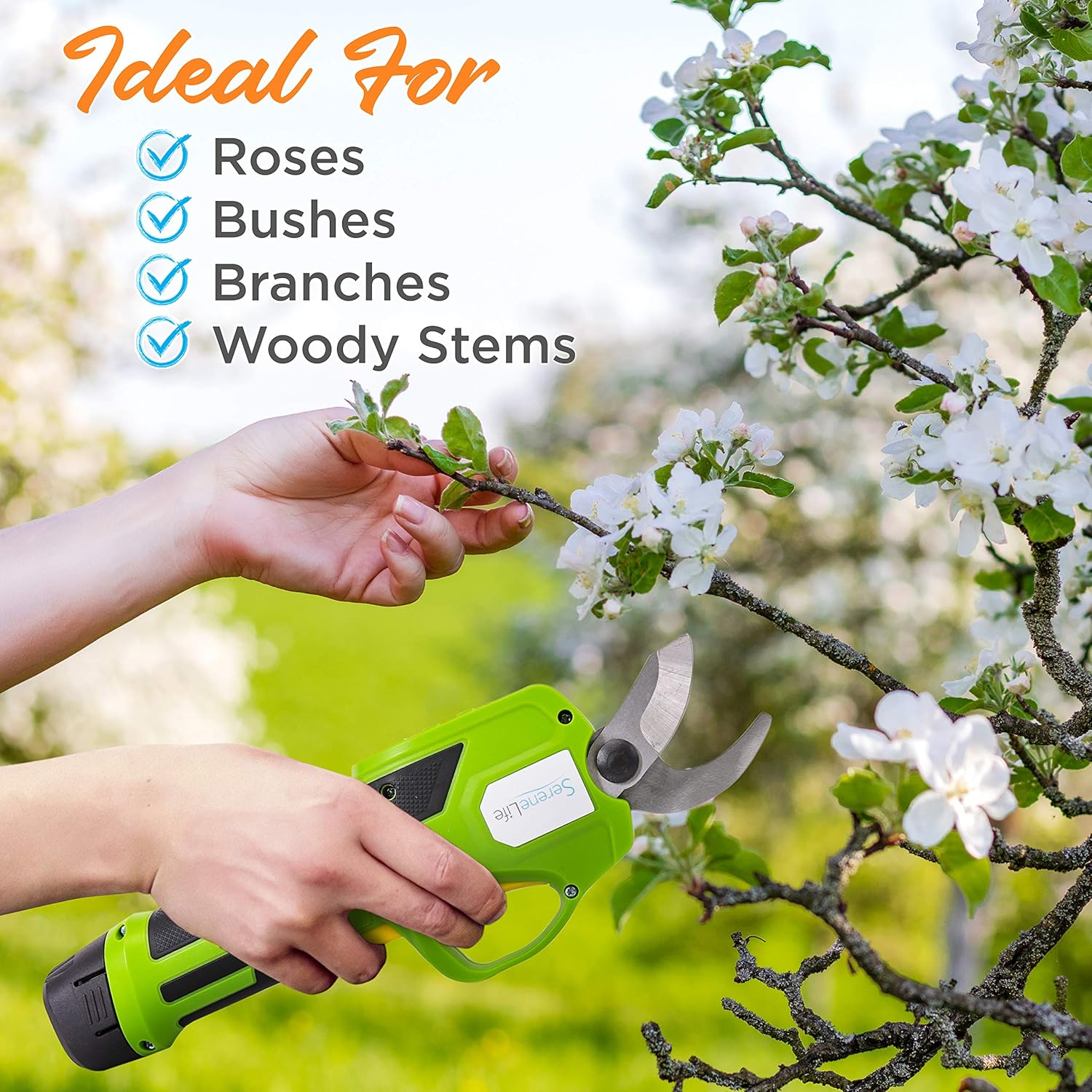 Serenelife Tijeras de podar inalámbricas y cortador de ramas  Podadora eléctrica con mango telescópico para 6 pies de alcance  Batería recargable y
