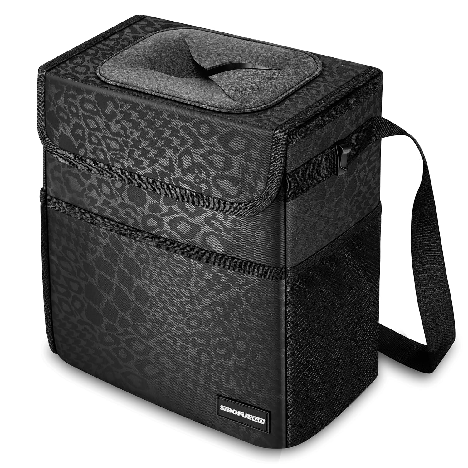 Bonito bote de basura para automóvil con tapa, a prueba de fugas, impermeable, bolsillos de almacenamiento de basura multiusos, organizador
