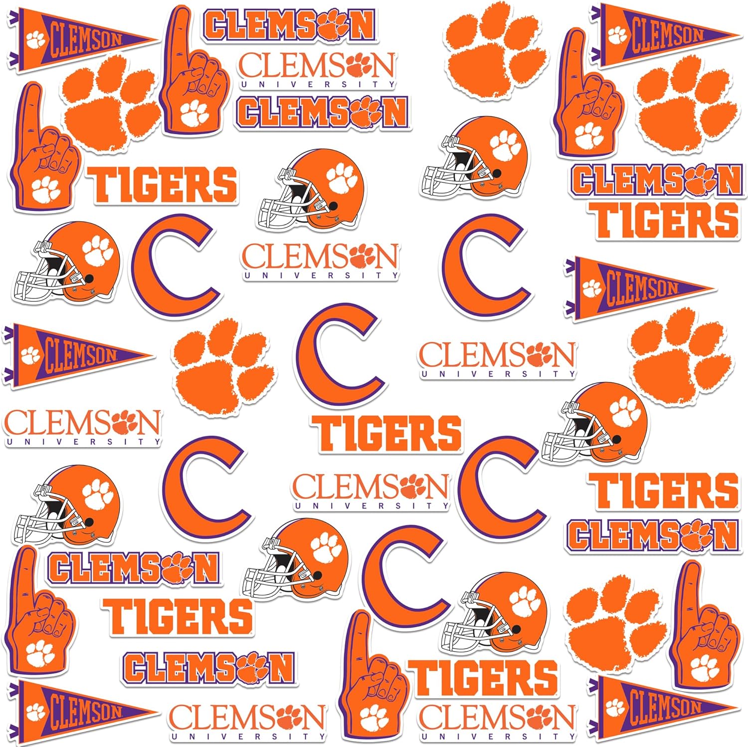 Clemson University – Paquete variado de 50 calcomanías de vinilo grandes de lujo, para laptop, botella de agua, álbumes de recortes, tableta,