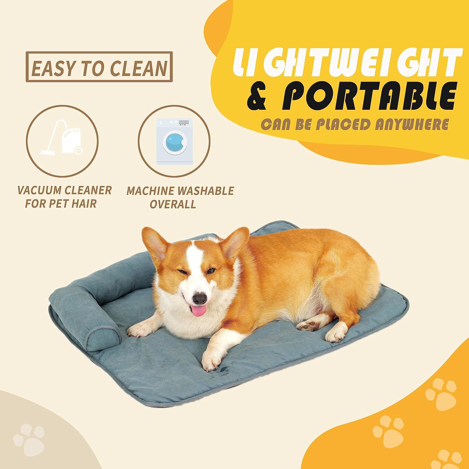 Almohadilla de algodón suave y duradera color caqui para perros y gatos medianos con superficie antiadherente y una almohada en L, lavable a