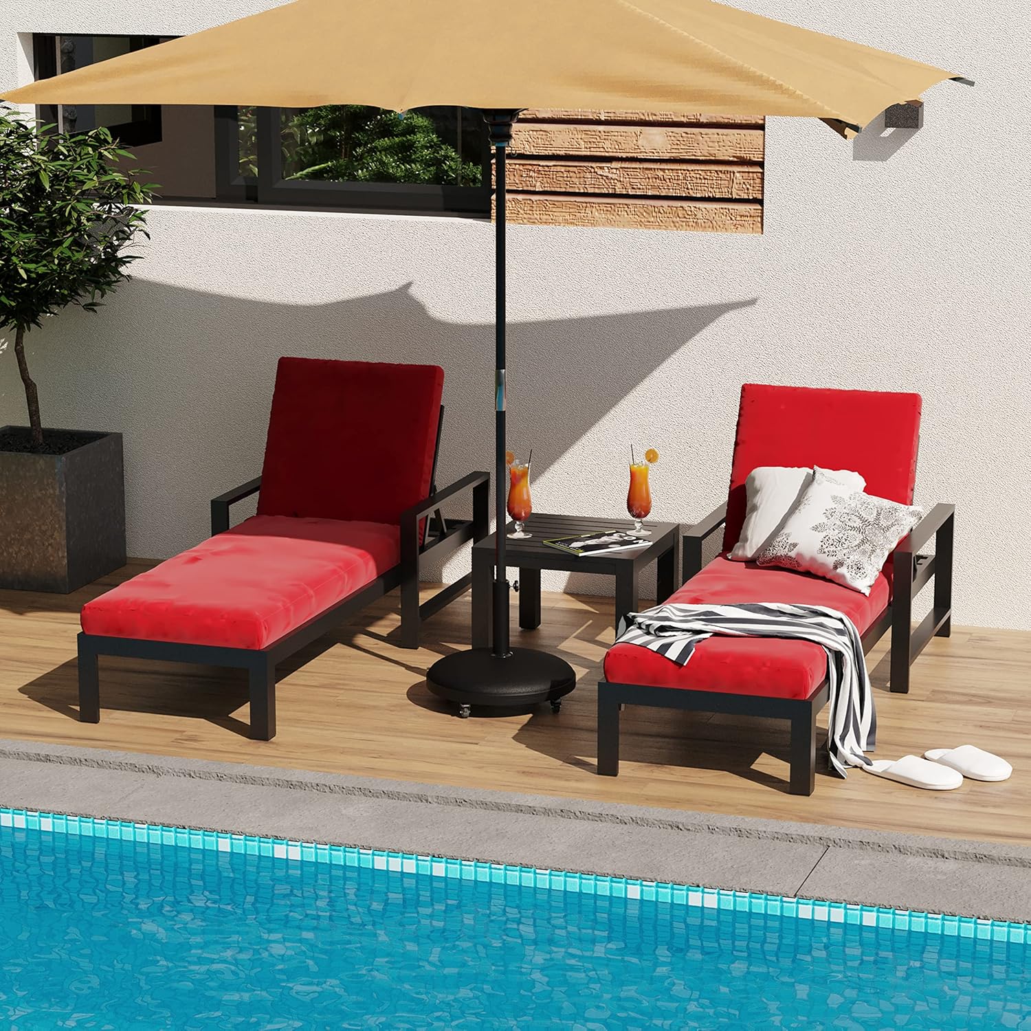 Sundale Outdoor Base de sombrilla resistente, soporte móvil de hormigón de plástico de 55 libras con 4 ruedas para patio, terraza, jardín, piscina,