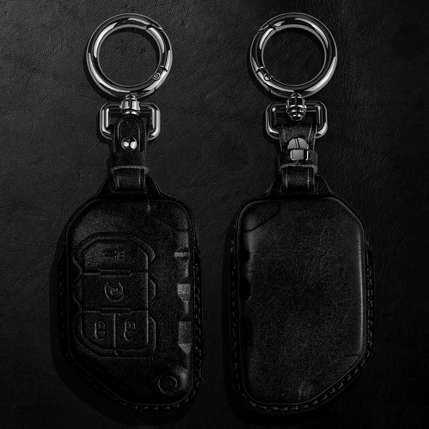 Tukellen Funda de cuero para llavero Jeep Wrangler Gladiator Sahara Rubicon con 4 botones (negro)