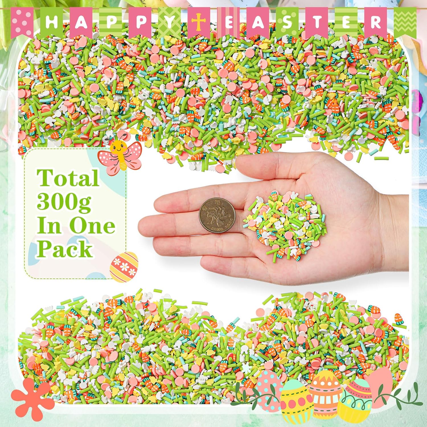 Tigeen Gránulos falsos de Pascua de 10.58 oz de arcilla polimérica, chispas de polímero de arcilla suave, mezclas de Pascua, suministros para hacer