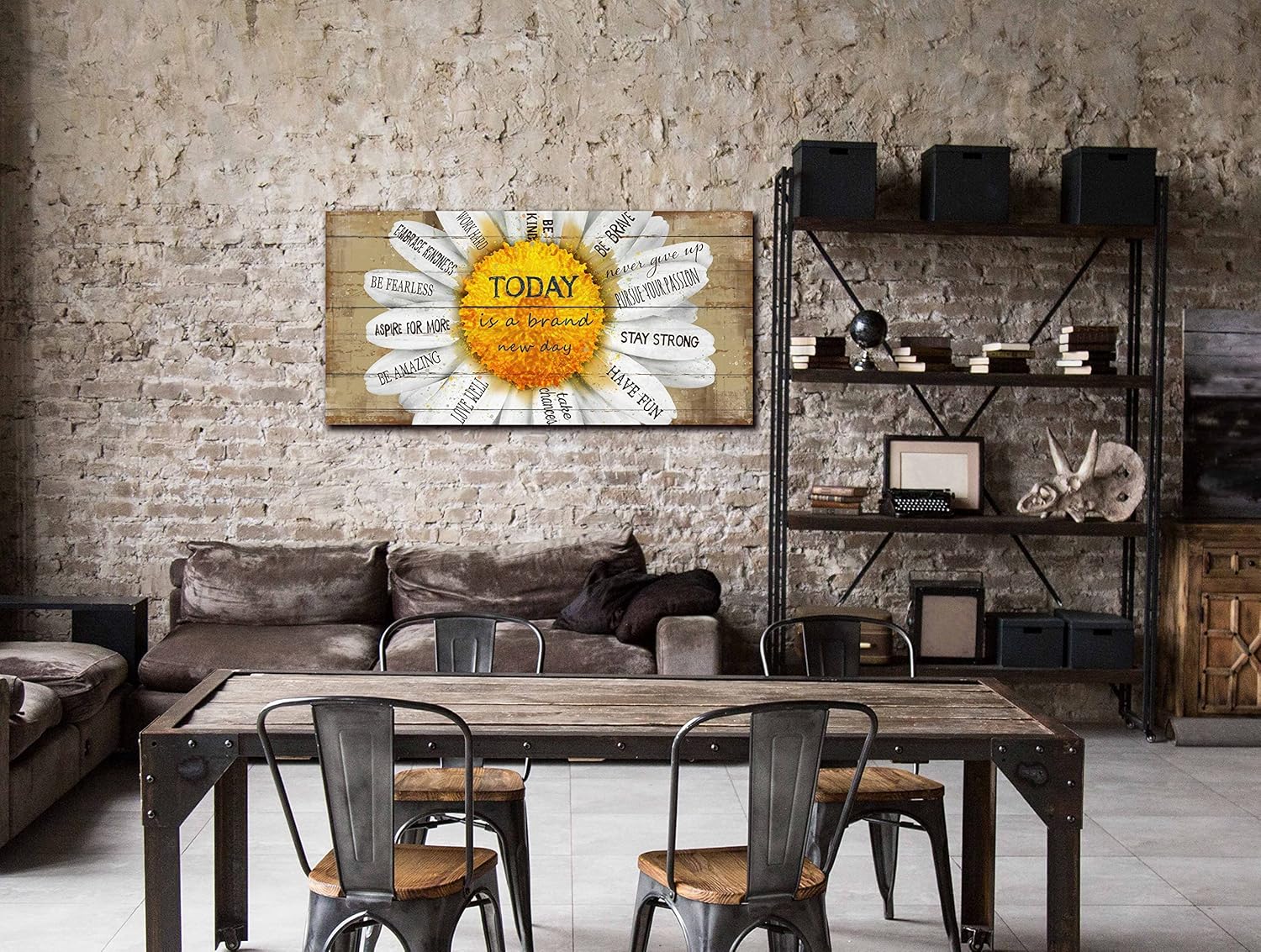 Decoración de pared inspiradora para dormitorio, póster inspirador para aulas, flores de margaritas amarillas, arte de pared listo para colgar,